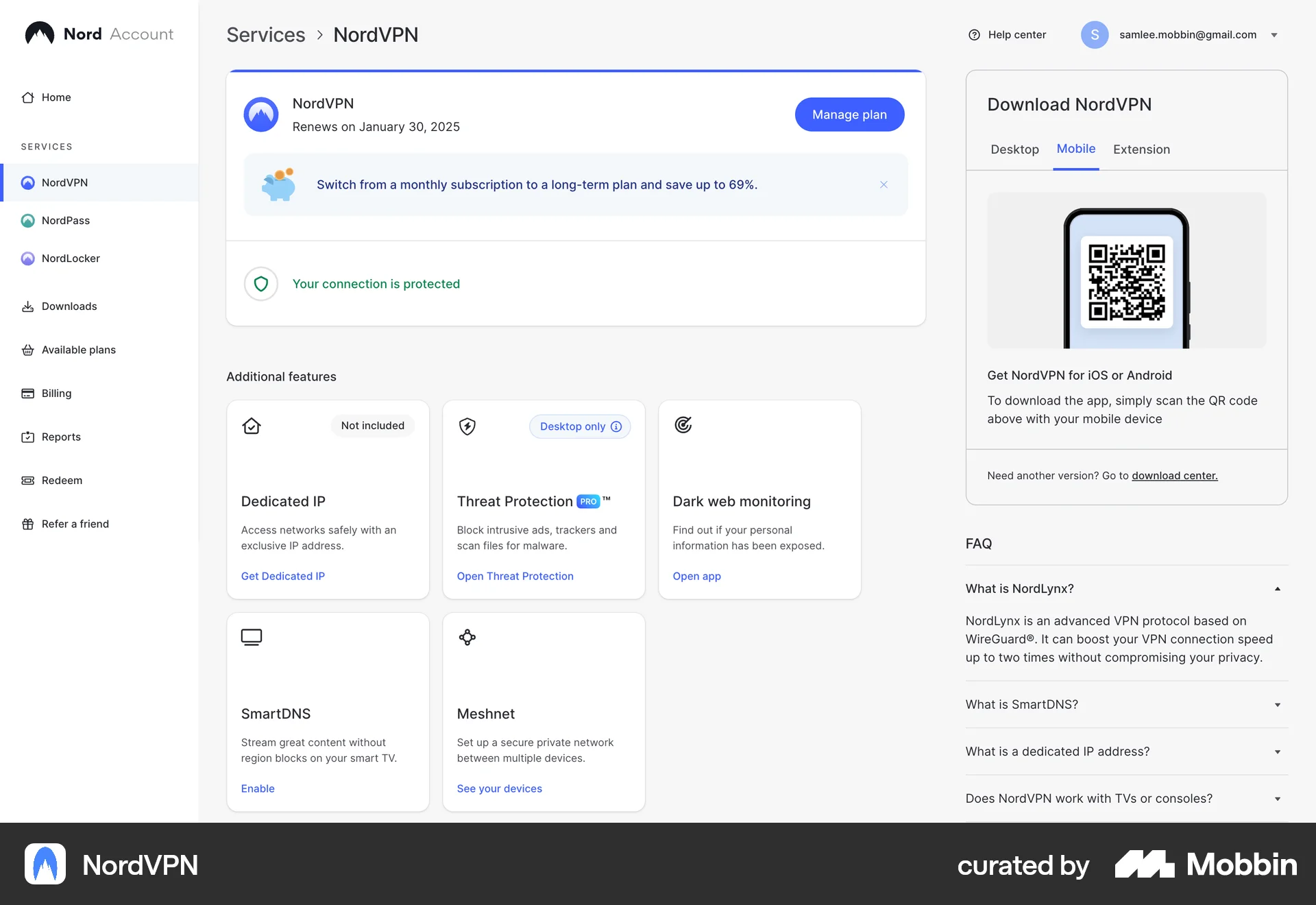 NordVPN Web screen containing Breadcrumbs UI element
