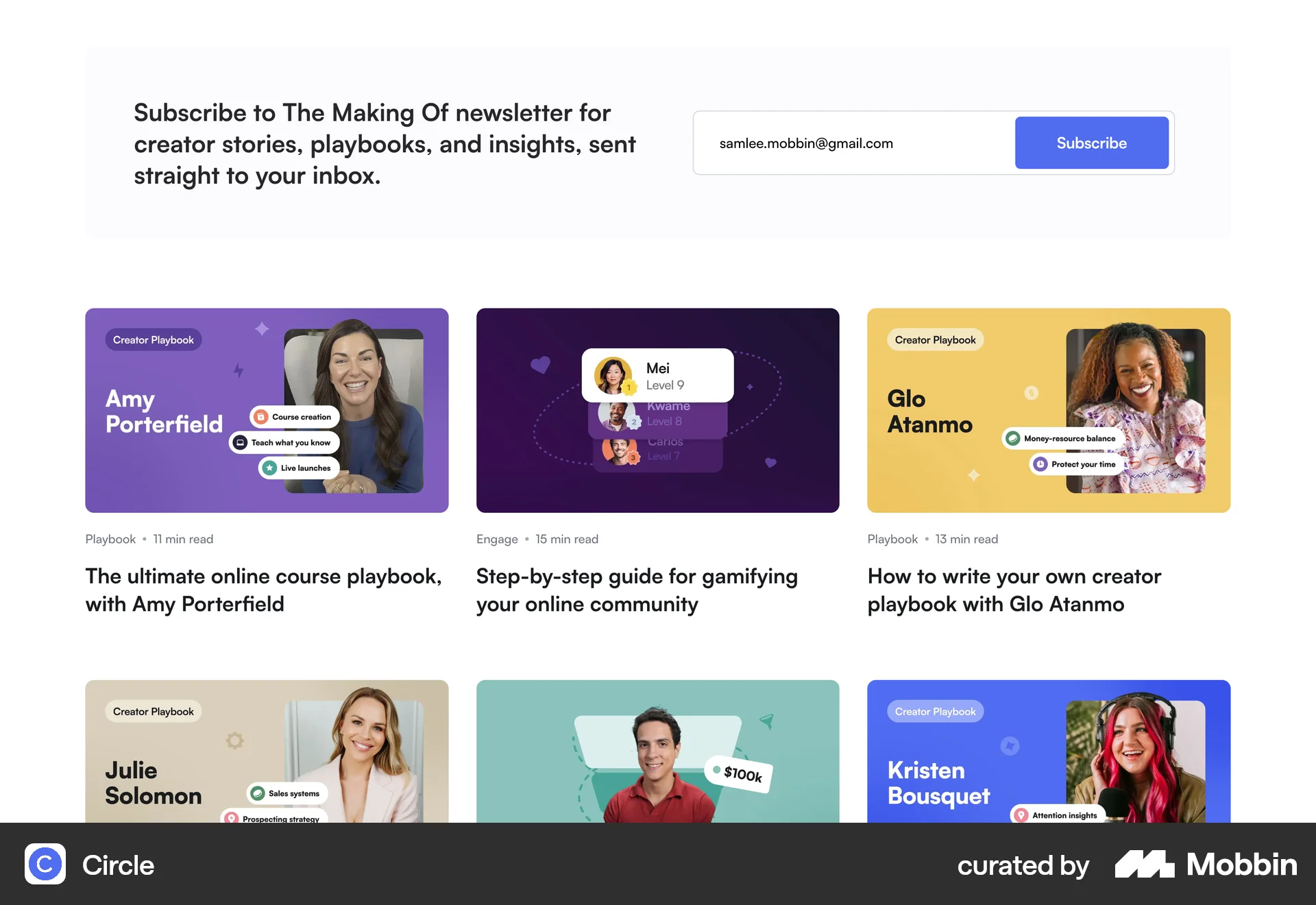Circle Web Follow & Subscribe screen
