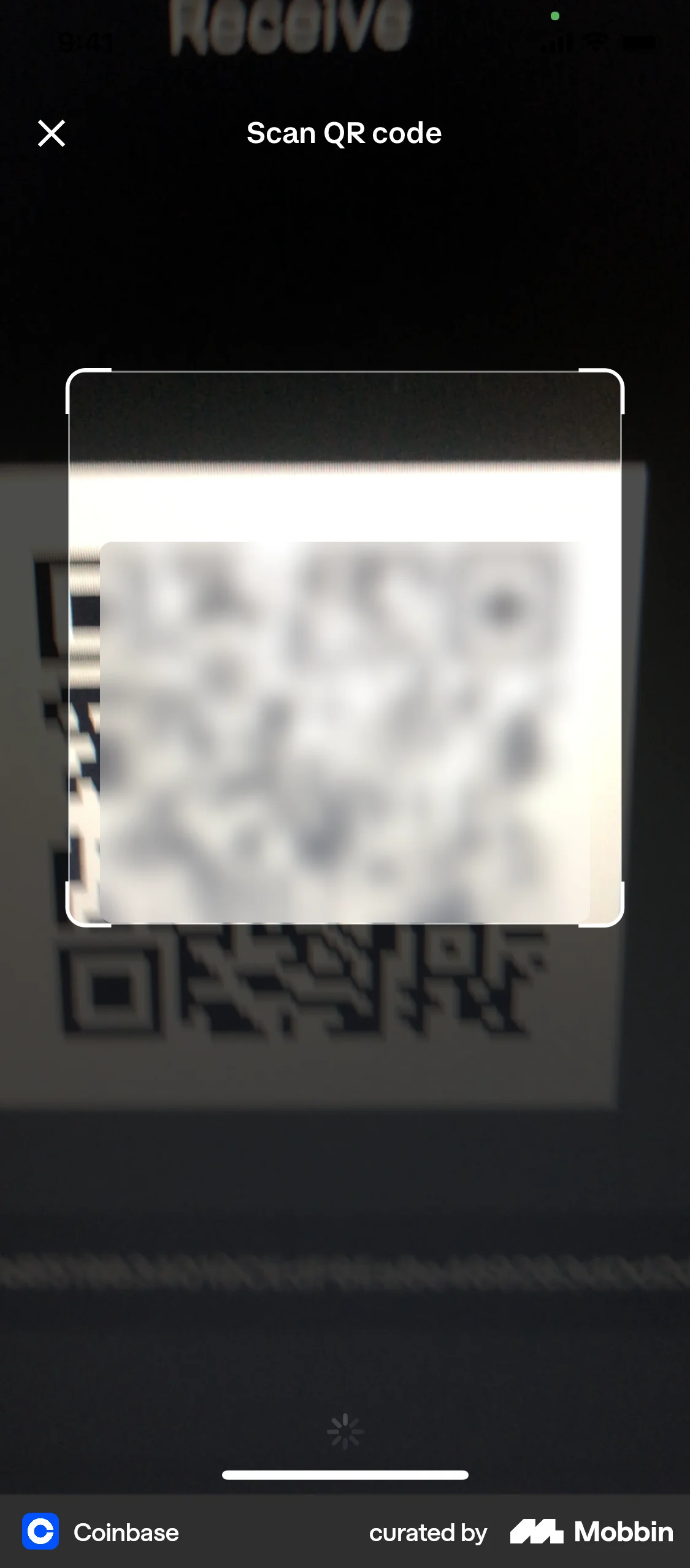 Coinbase iOS Camera & Scanner screen