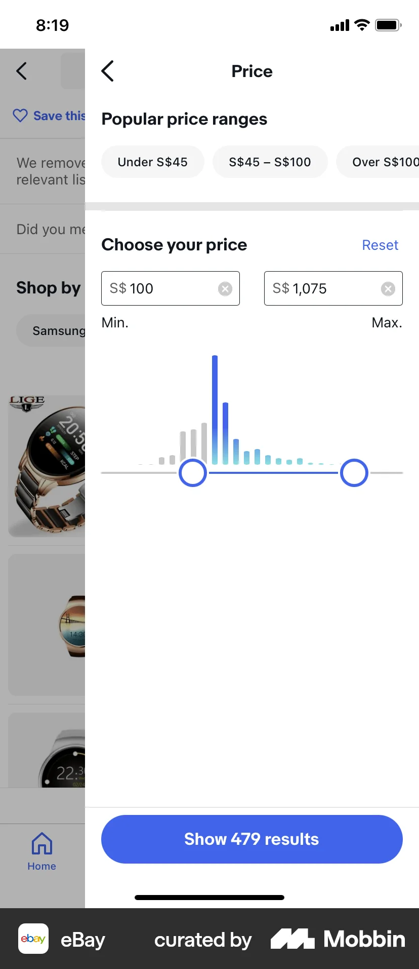 eBay iOS screen containing Drawer UI element