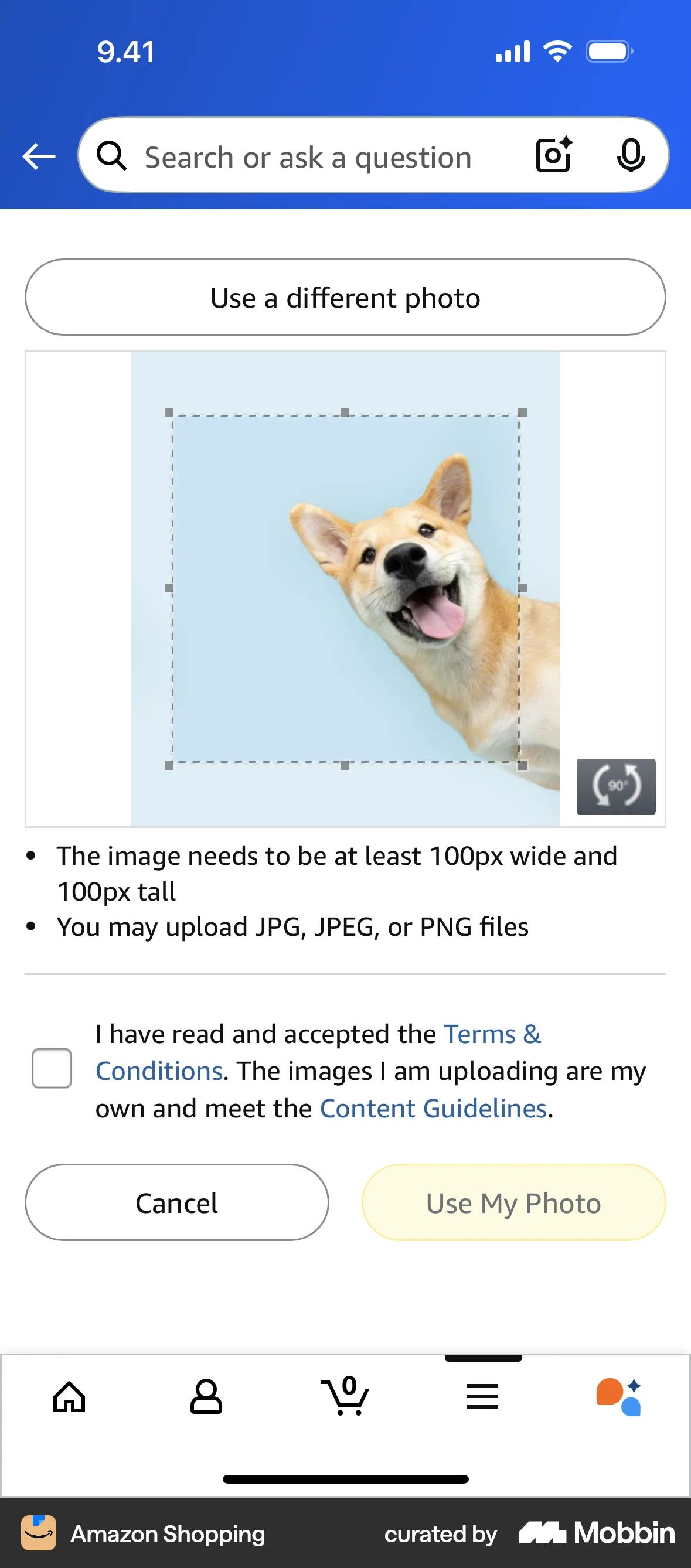 Amazon Shopping iOS Media Editor screen