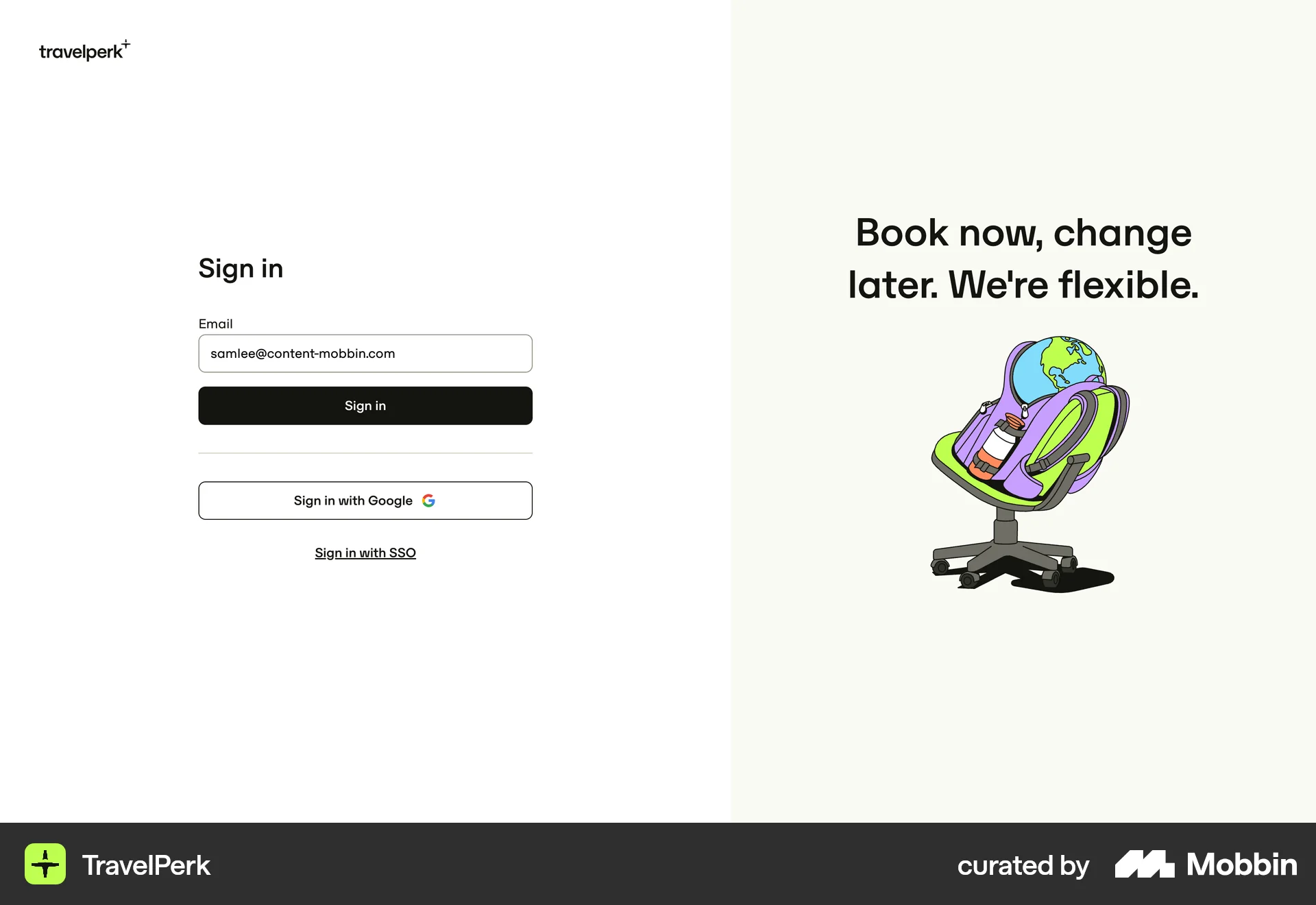 TravelPerk Web Login screen
