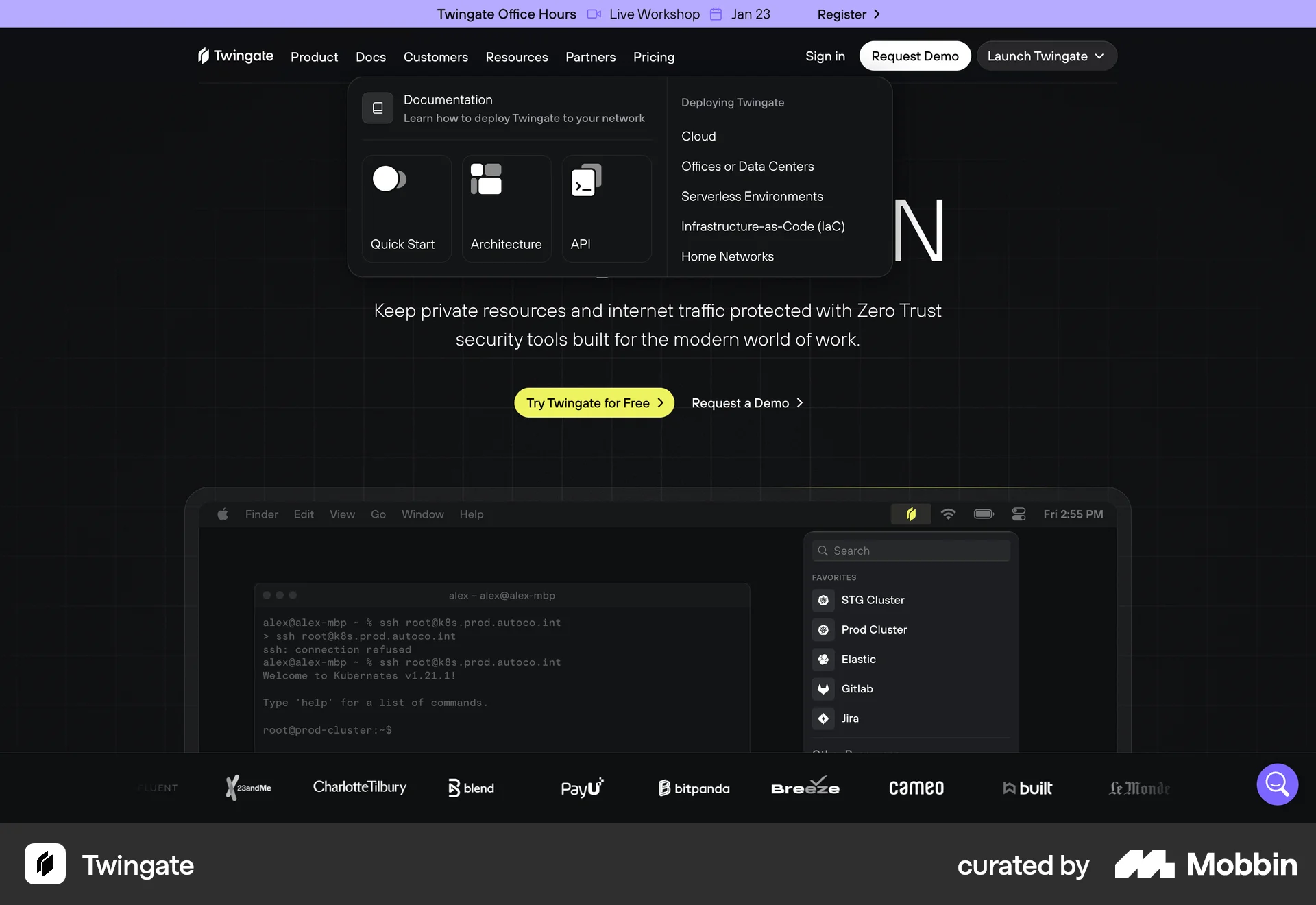 Twingate Web screen containing Navigation Menu UI element