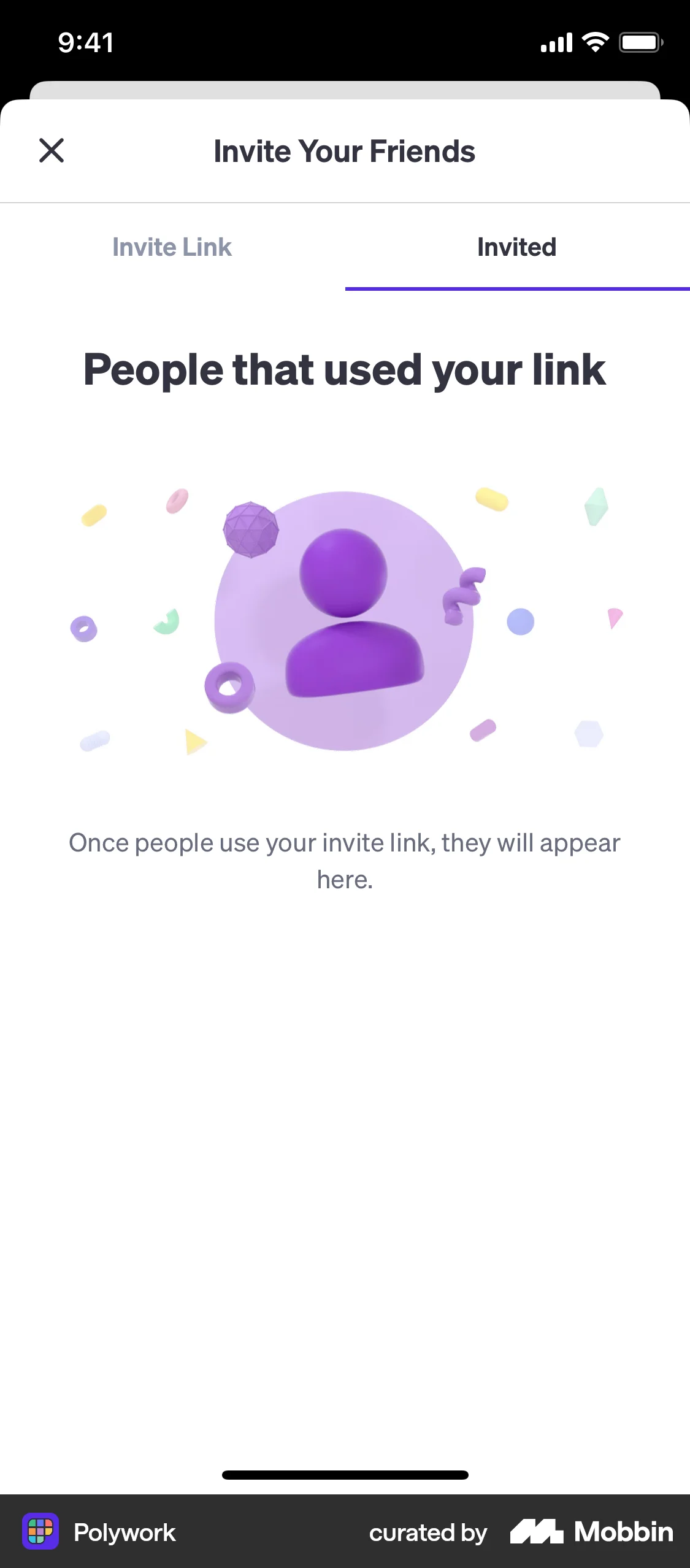 Polywork iOS Invite & Refer Friends screen