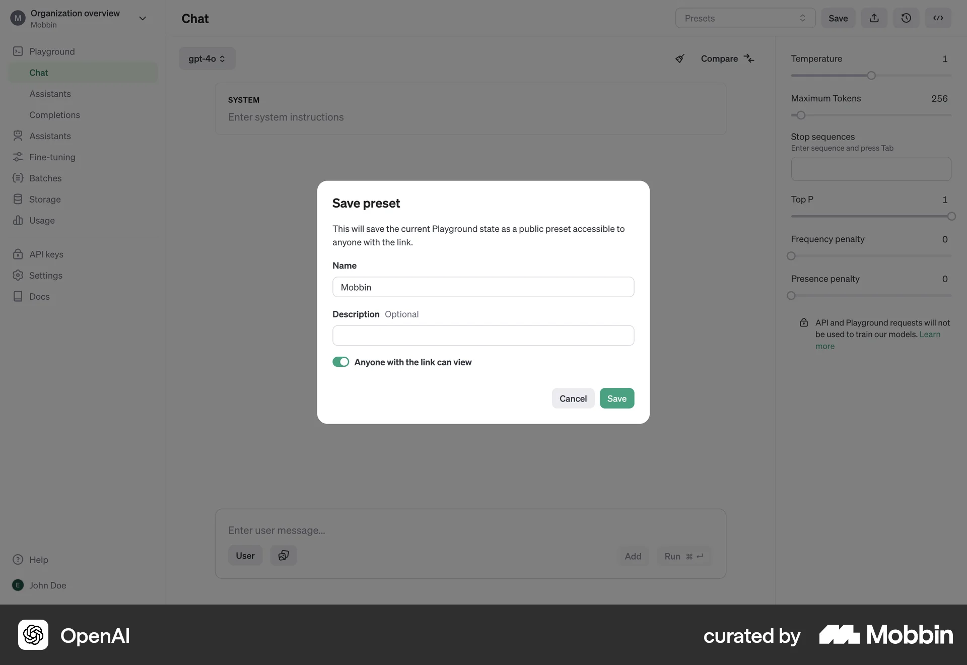 OpenAI Platform Web Save screen
