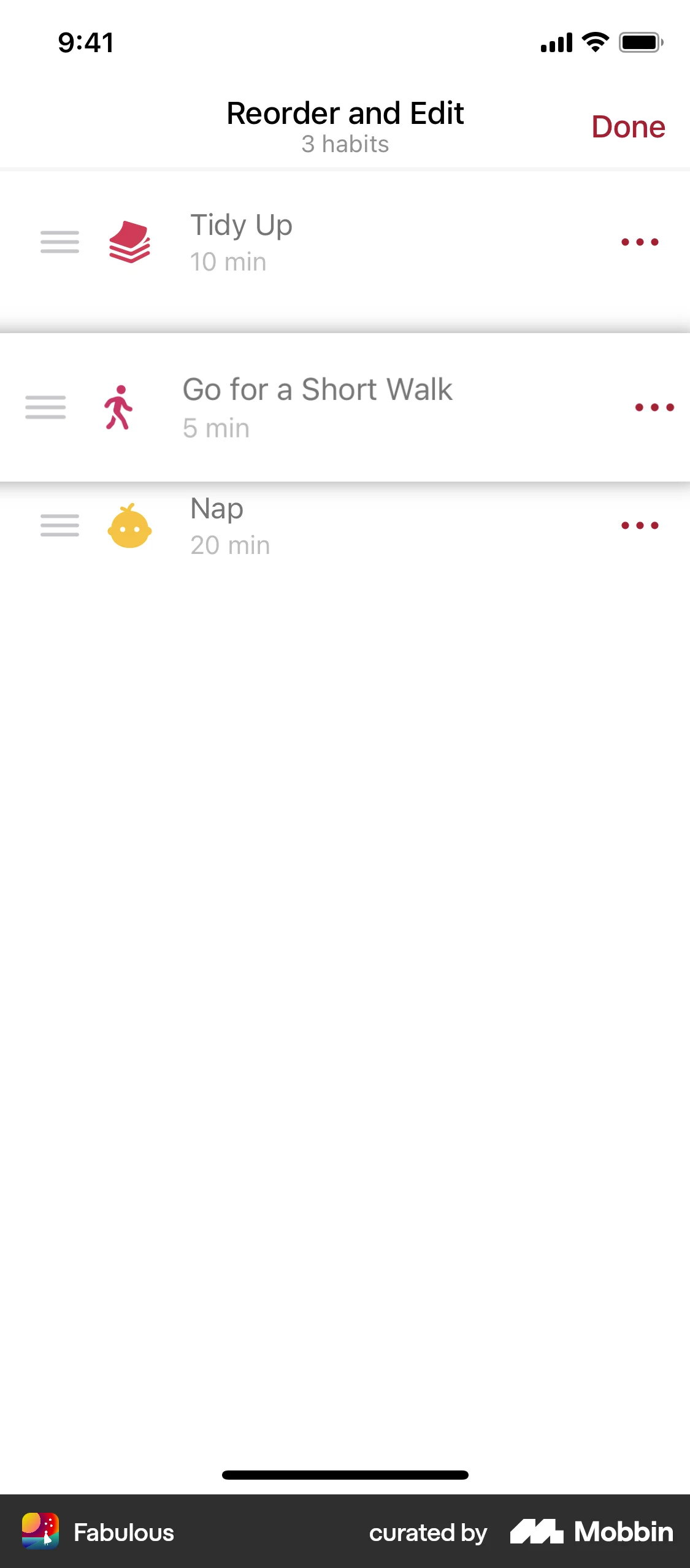 Fabulous iOS Reorder screen