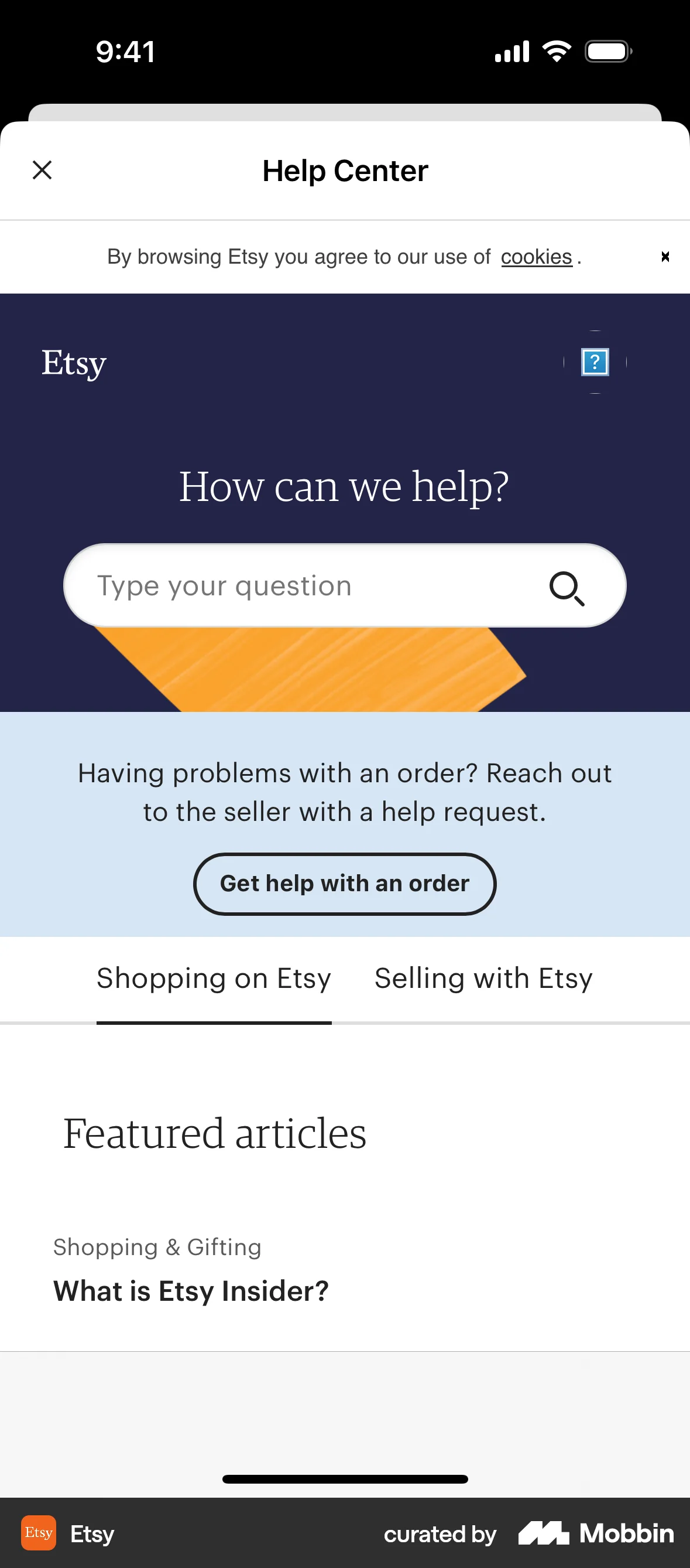 Etsy iOS Browser screen