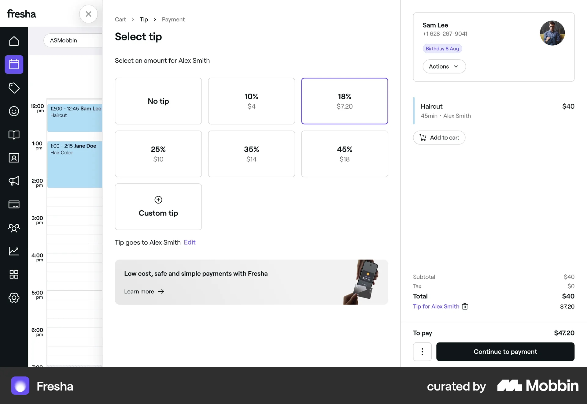 Fresha Web Checkout screen
