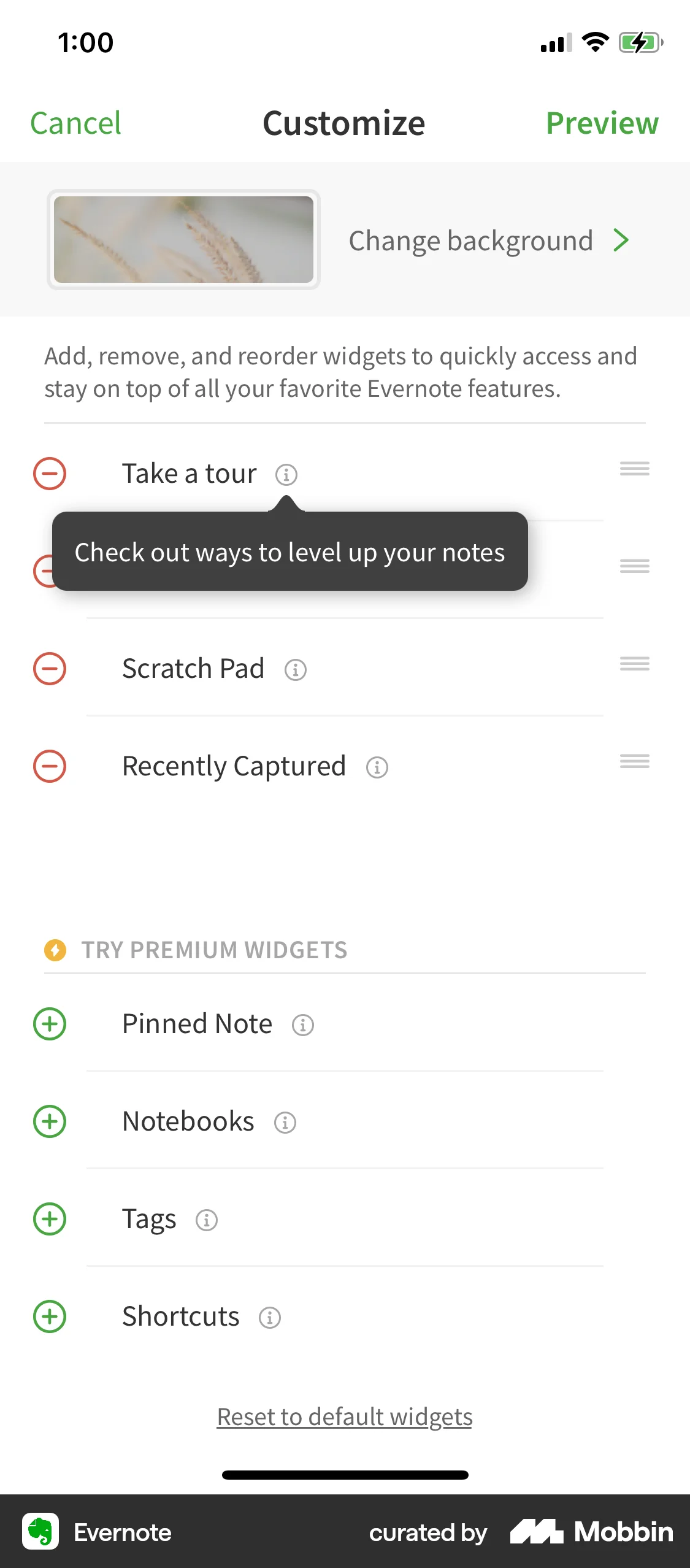 Evernote iOS screen containing Tooltip UI element