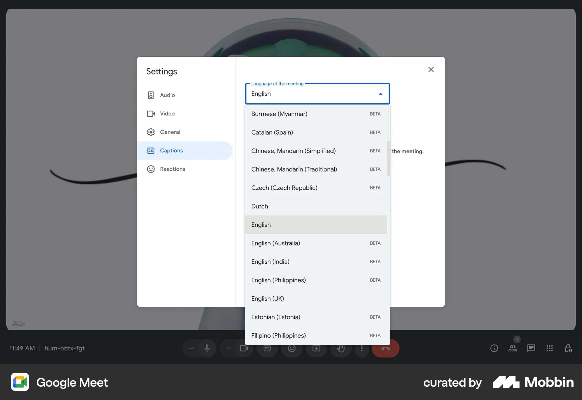 Google Meet Web screen containing Select UI element