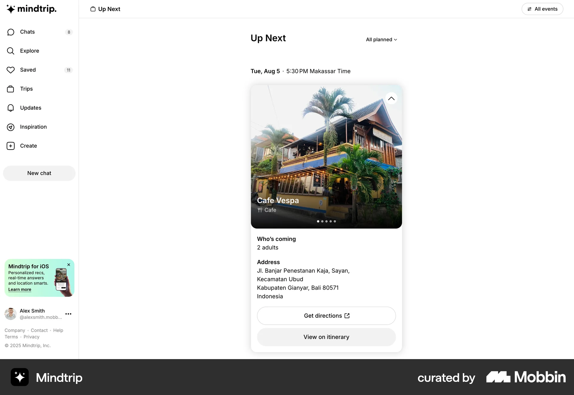 Mindtrip Web Timeline & History screen