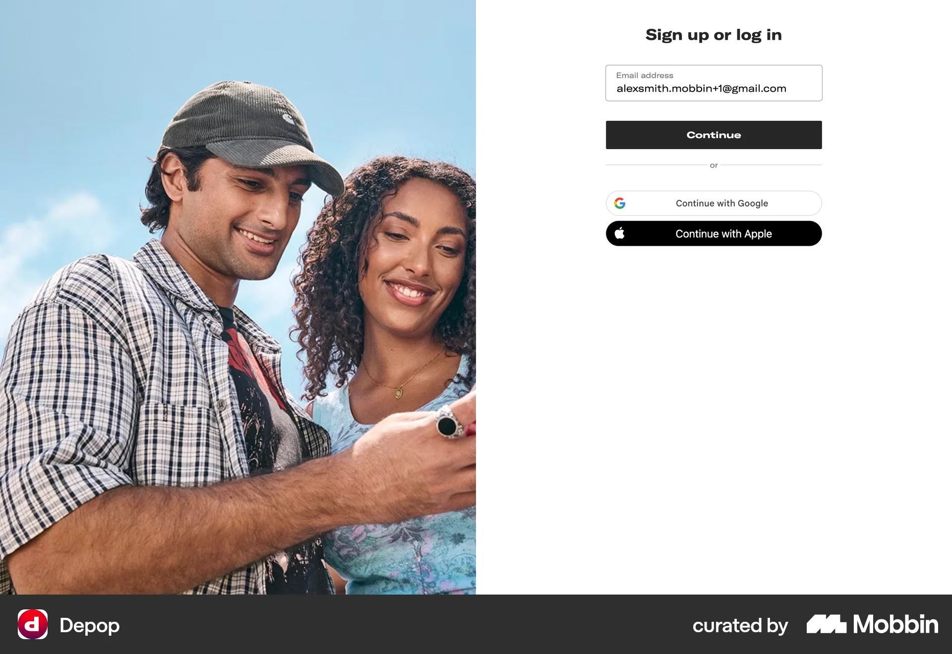 Depop Web Signup screen