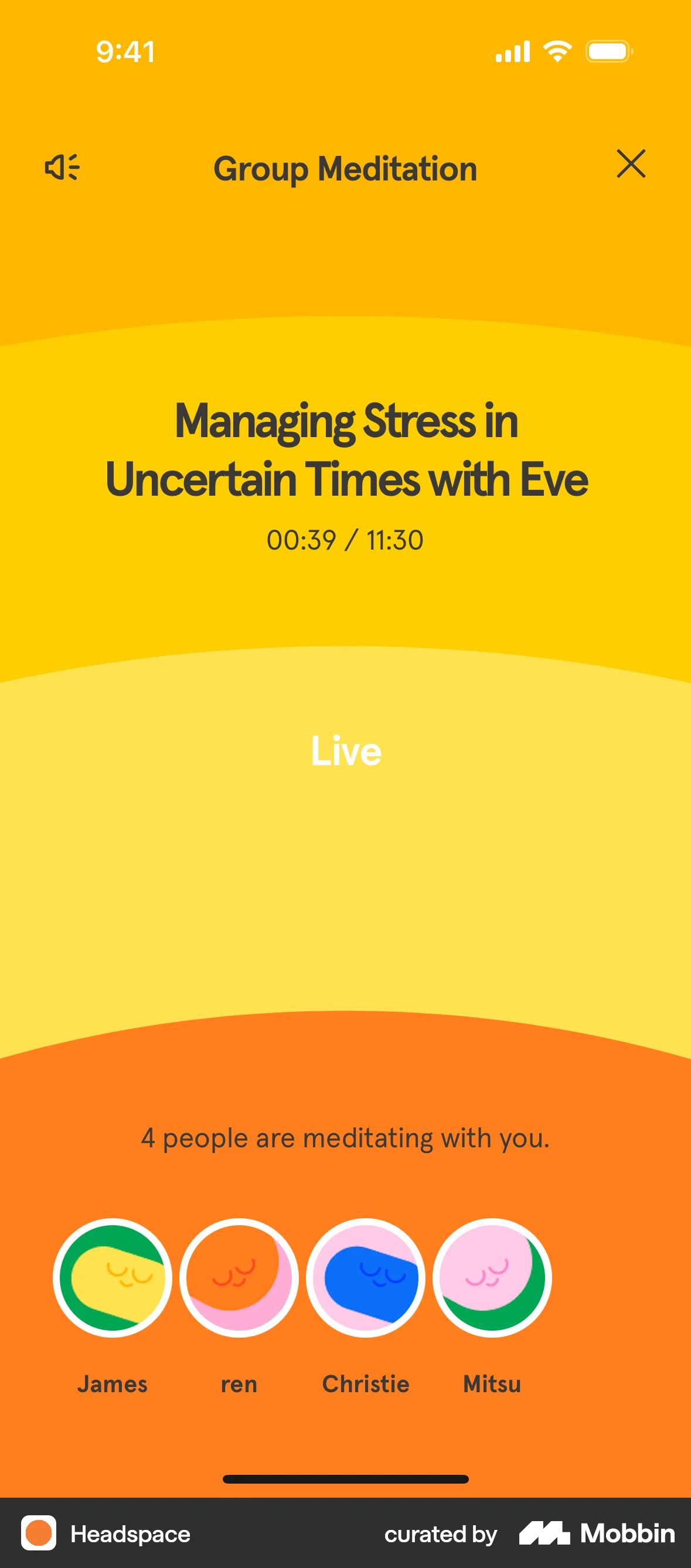 Headspace iOS Timer & Clock screen