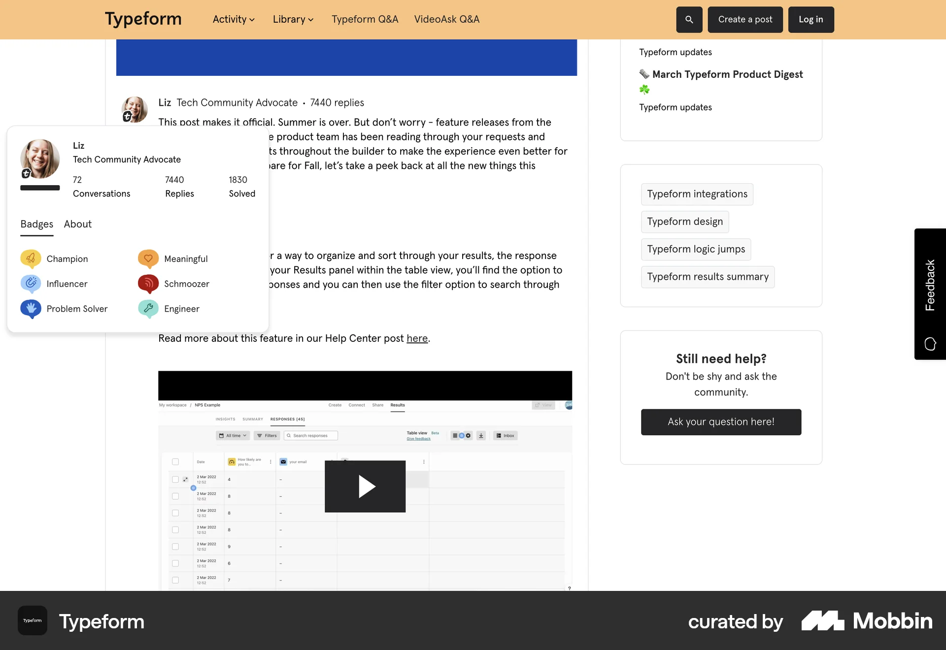 Typeform Web Achievements & Awards screen