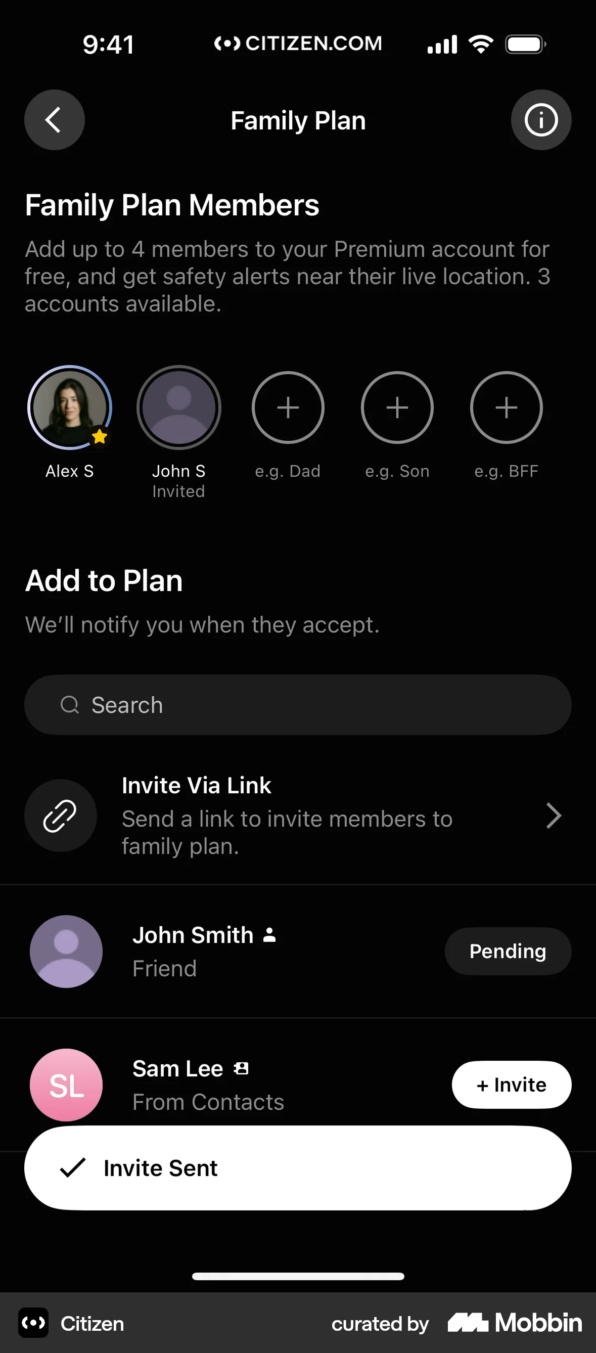 Citizen iOS Acknowledgement & Success screen