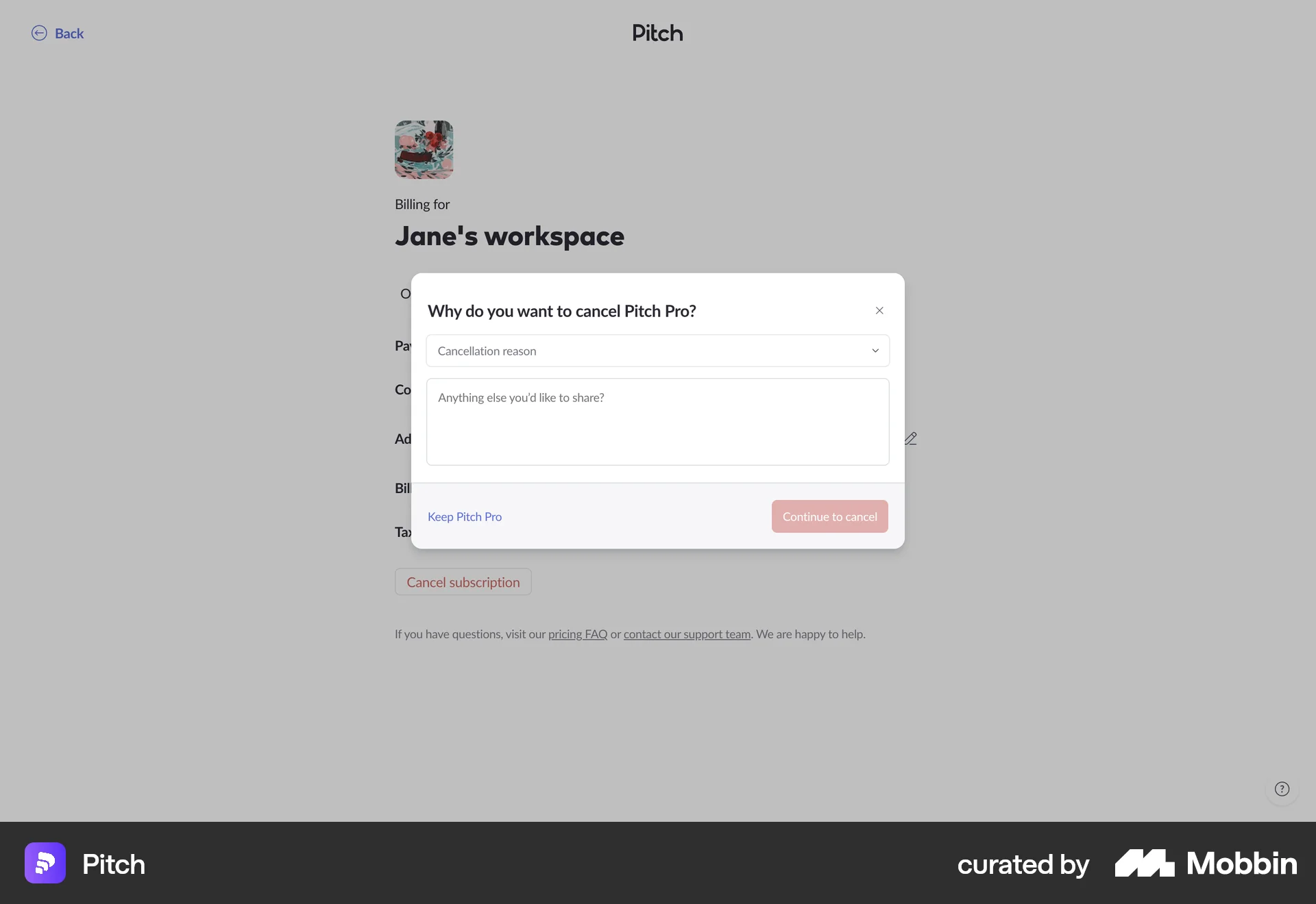 Pitch Web Cancel screen