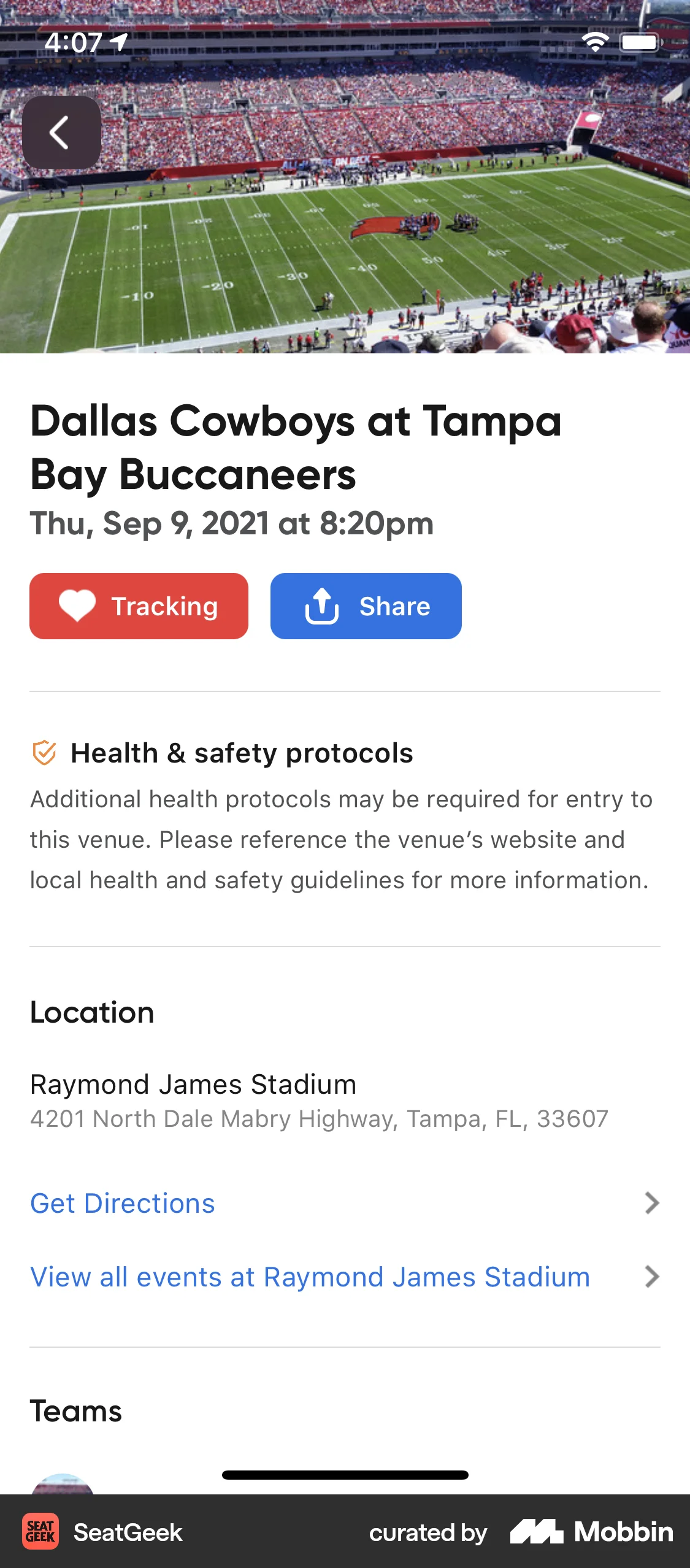SeatGeek iOS Event Detail screen