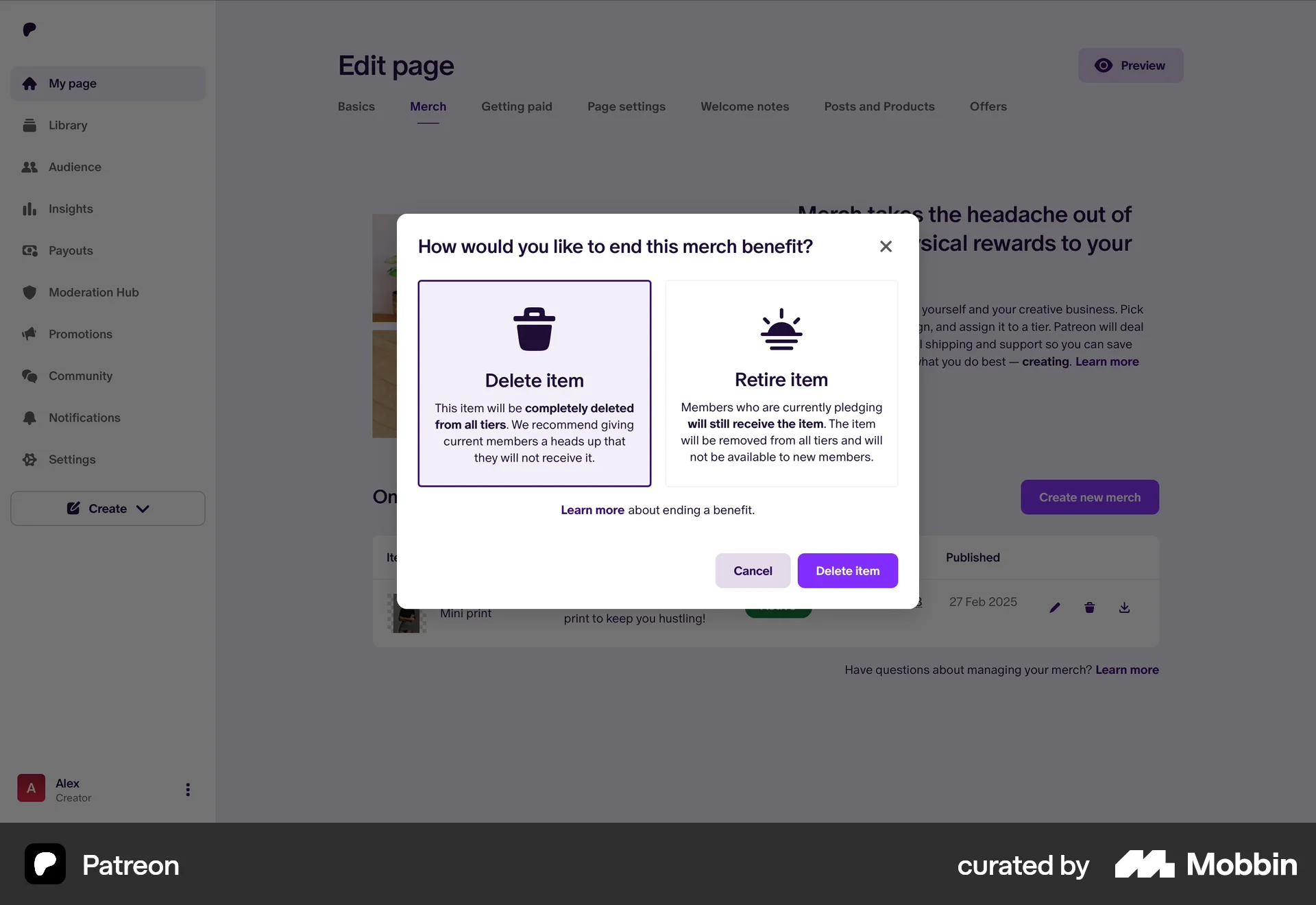 Patreon Web screen containing Tile UI element