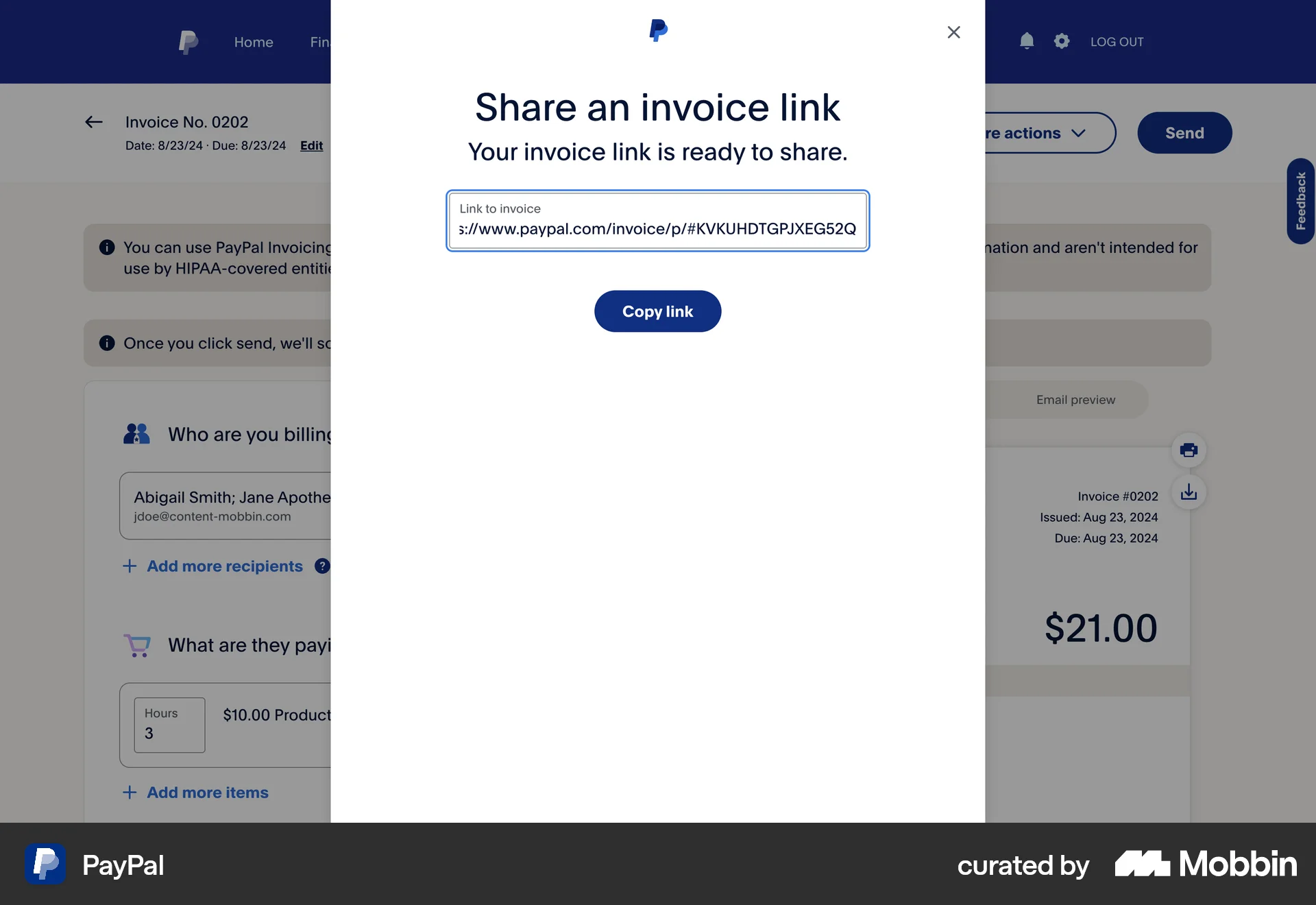 PayPal Web Share screen