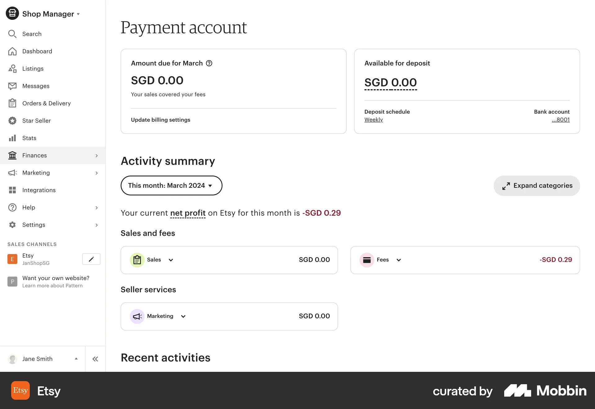 Etsy Web Wallet & Balance screen