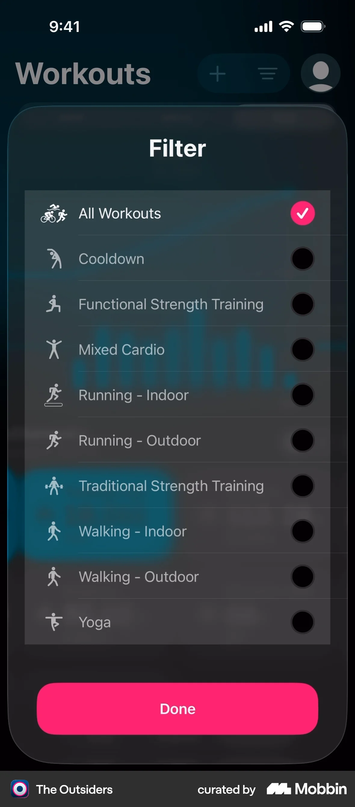 The Outsiders iOS Glassmorphism screen