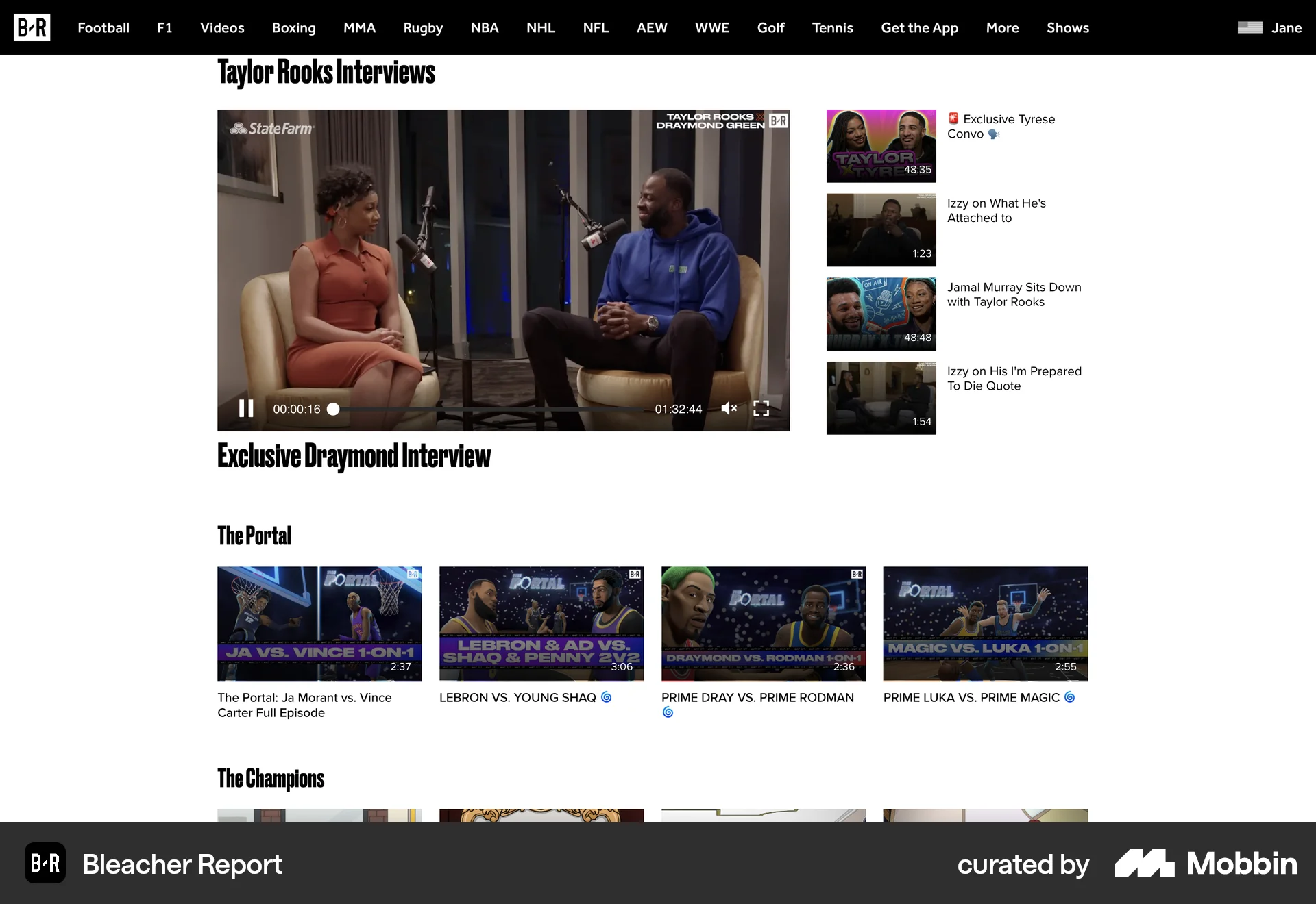 Bleacher Report Web Sports App screen