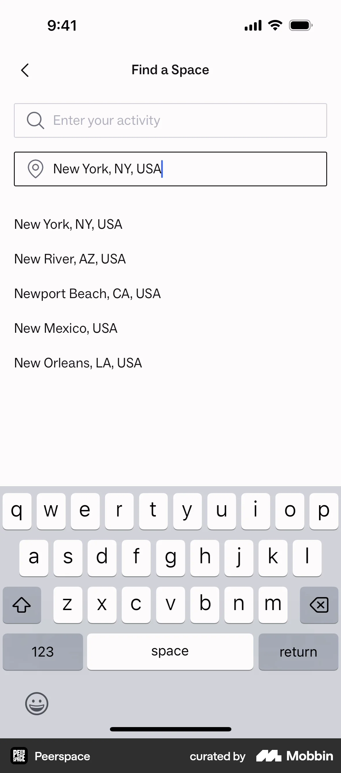 Peerspace iOS Location & Address screen