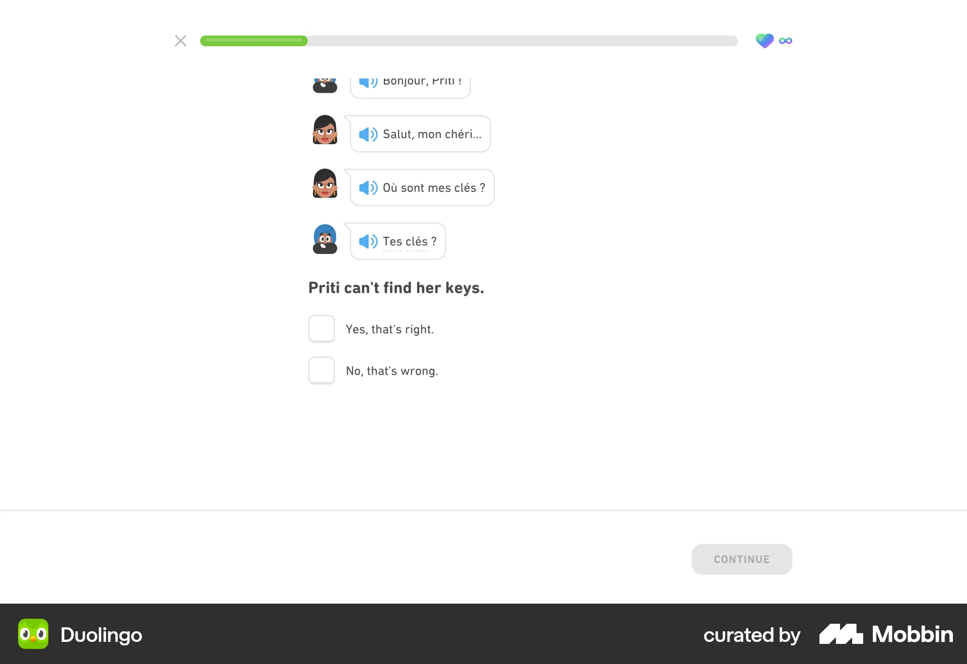 Duolingo Web Quiz screen