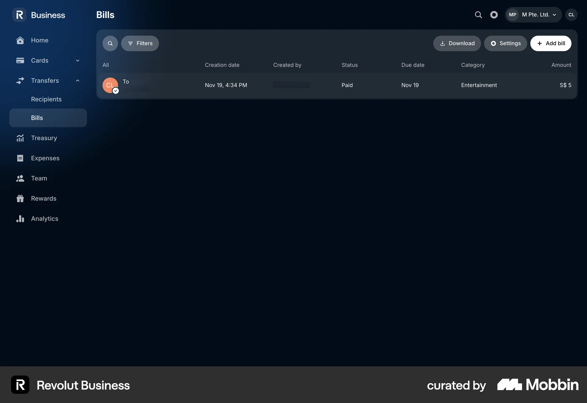 Revolut Business Adding a bill screen