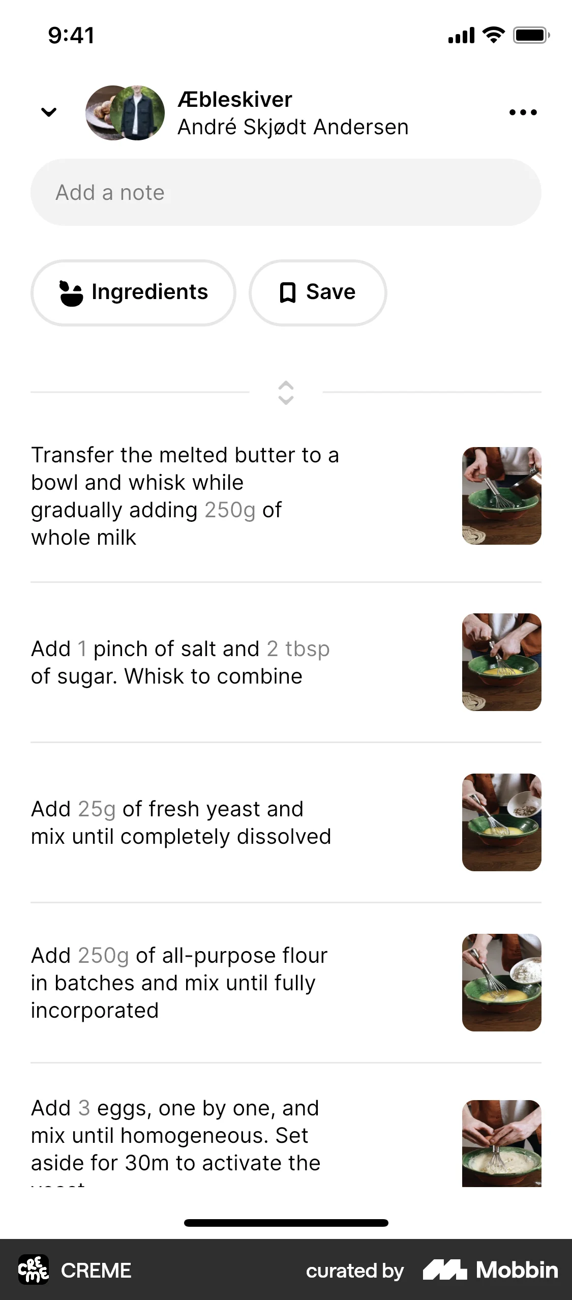 CREME iOS Recipe Detail screen