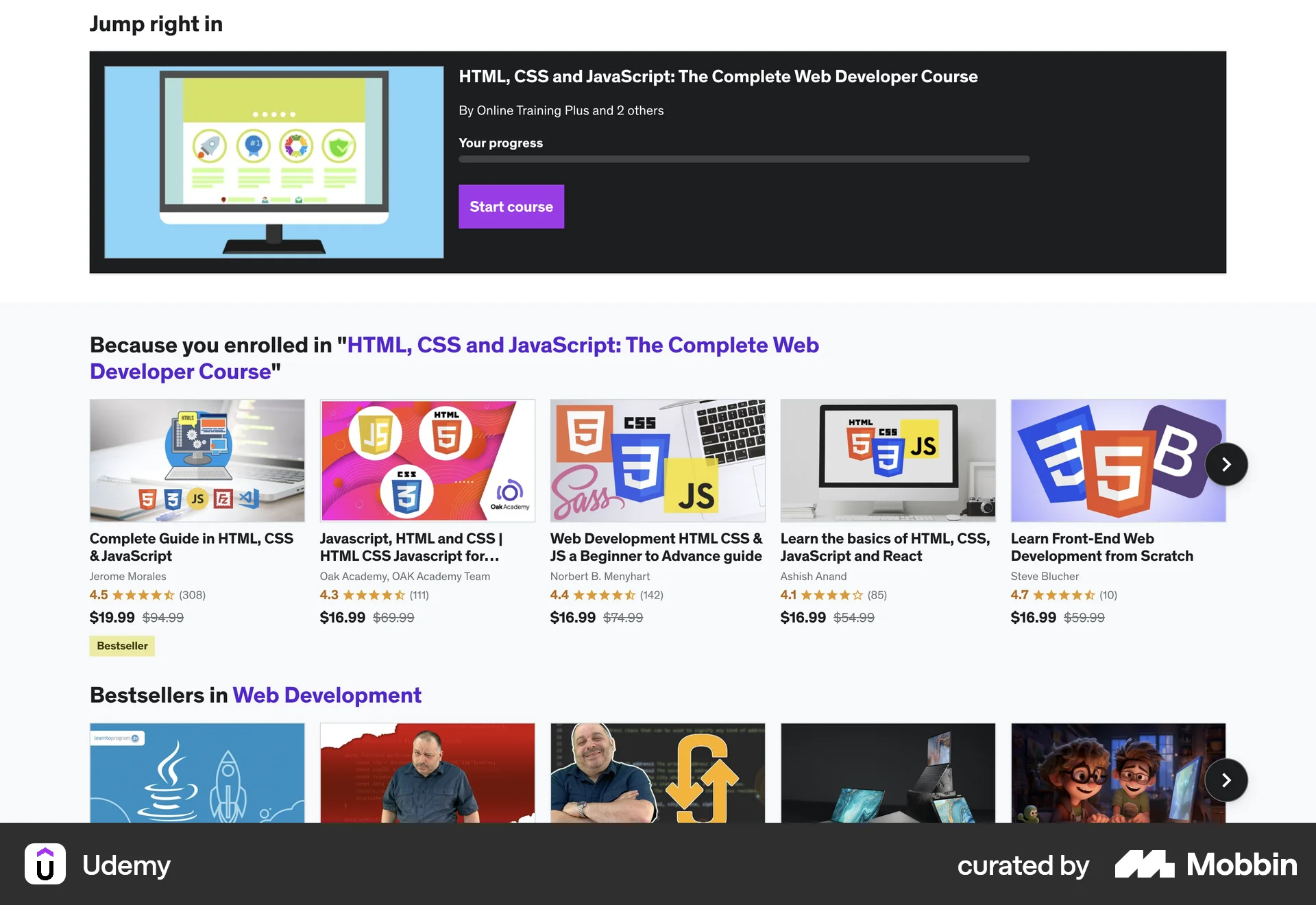 Udemy Web Suggestions & Similar Items screen