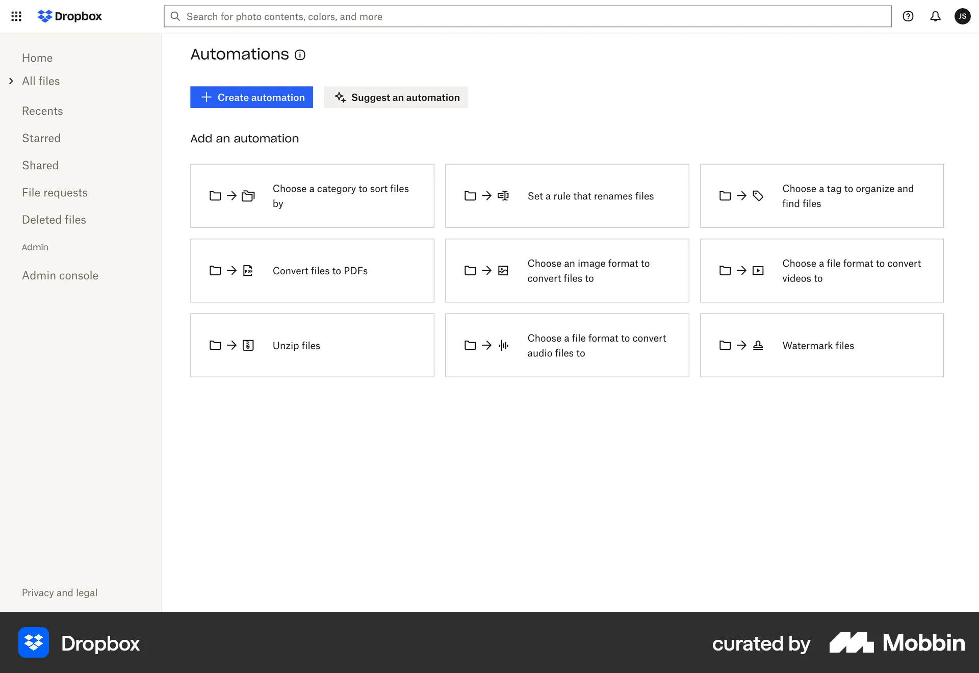 Dropbox Web Misc screen