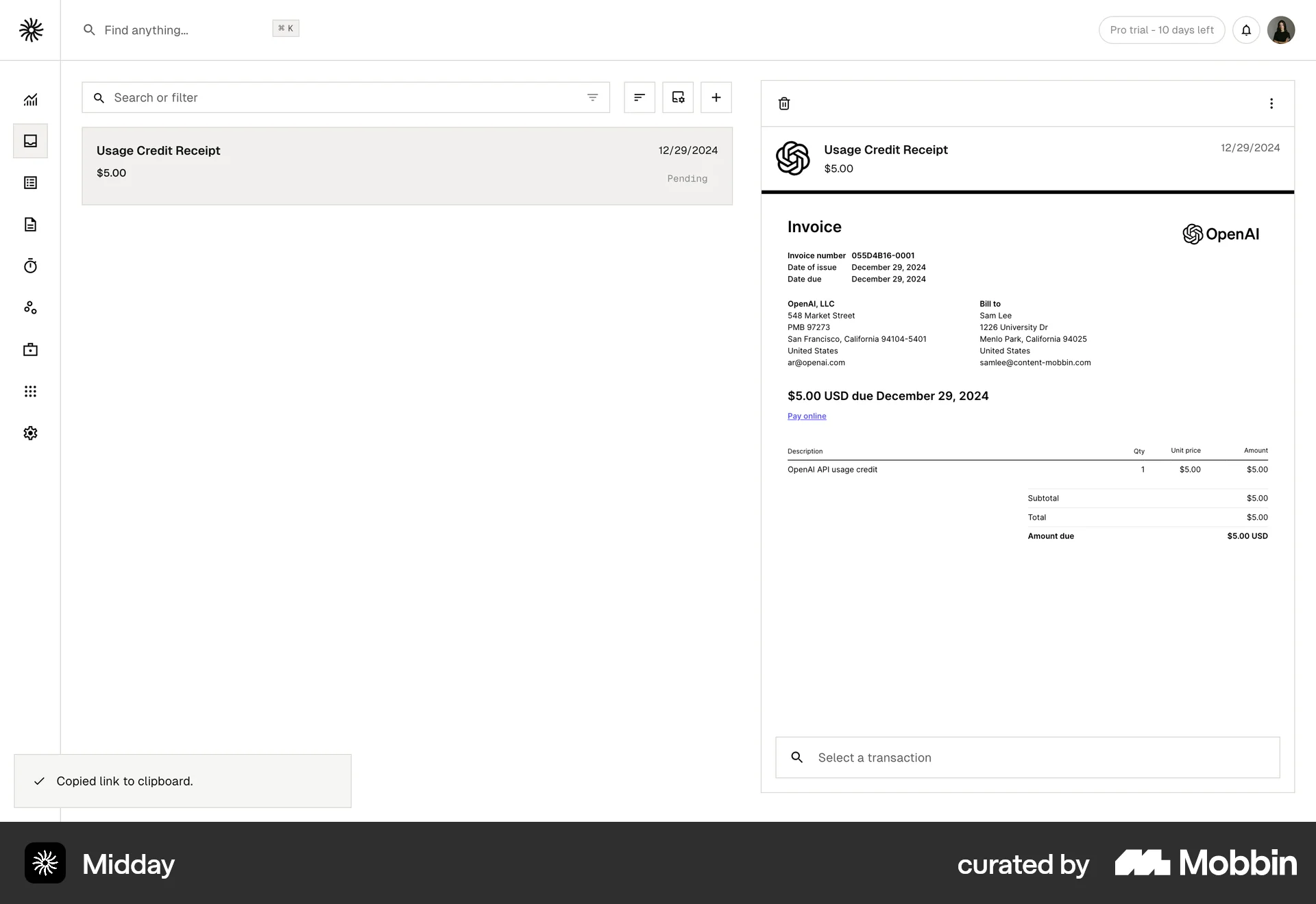 Midday Web Acknowledgement & Success screen