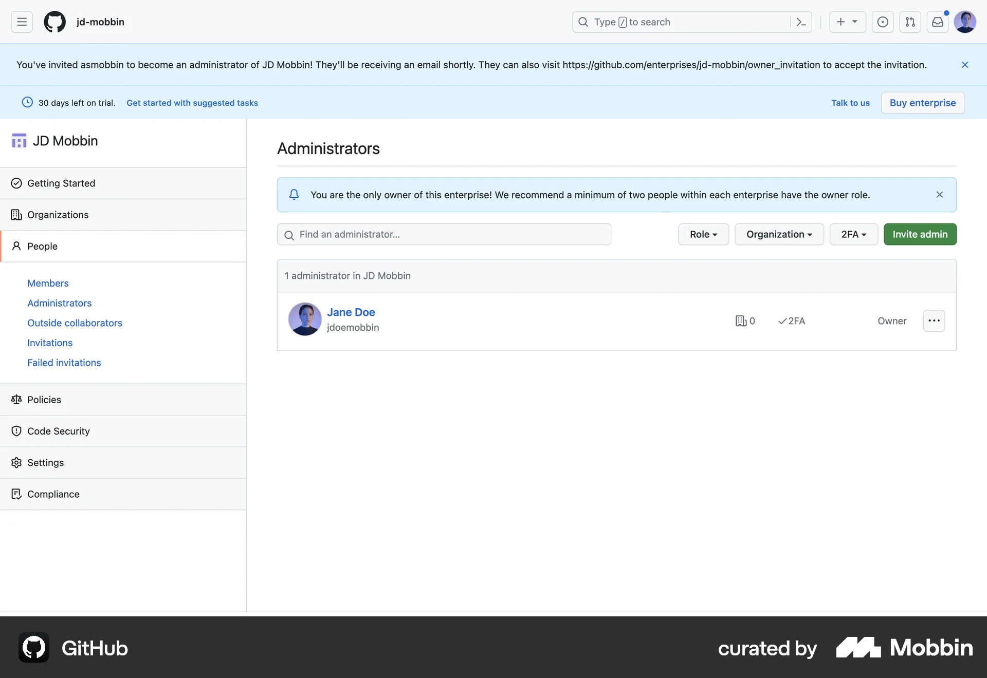 GitHub Web Admin UI screen