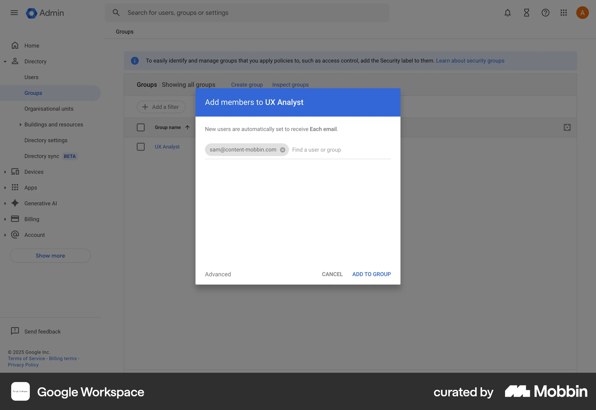 Google Workspace Web Invite Teammates screen