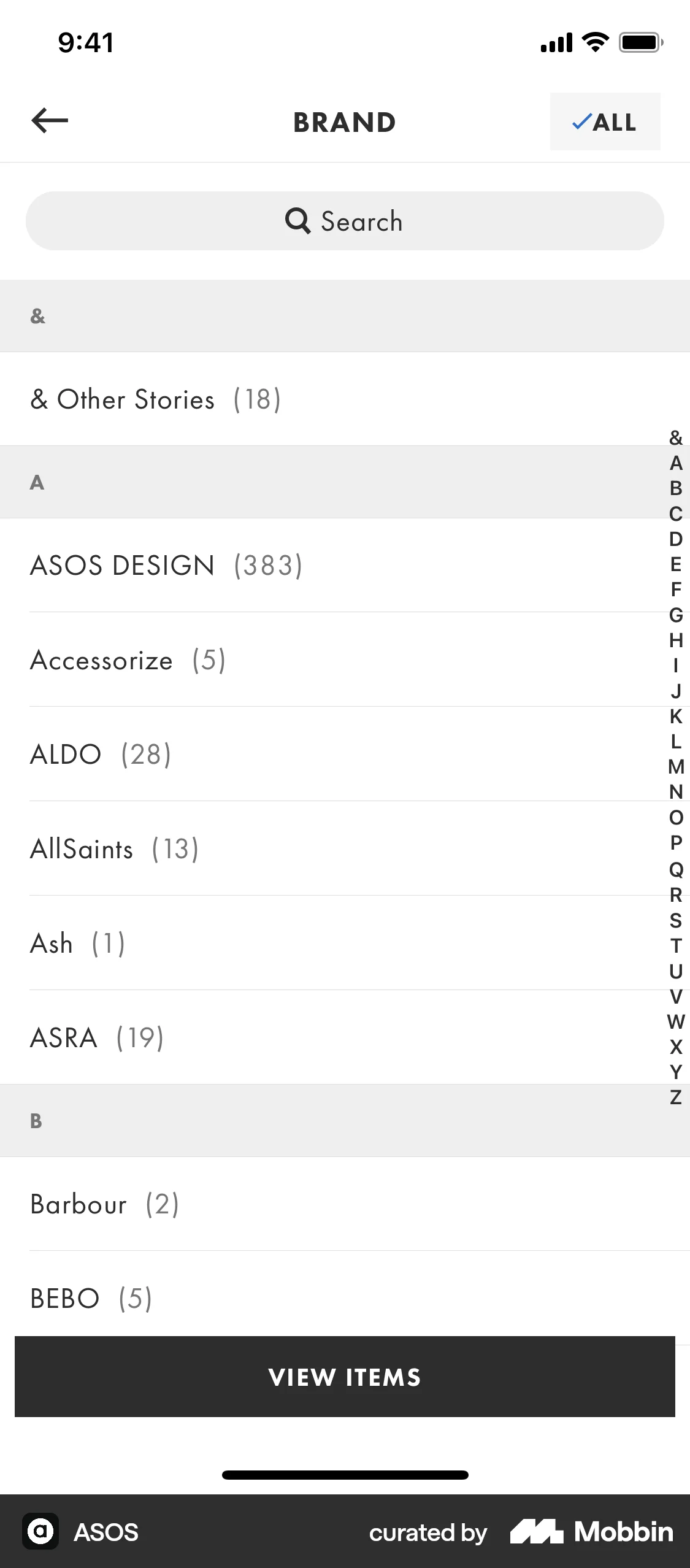 Asos Filter ASOS iOS Brand Filter Options | Mobbin