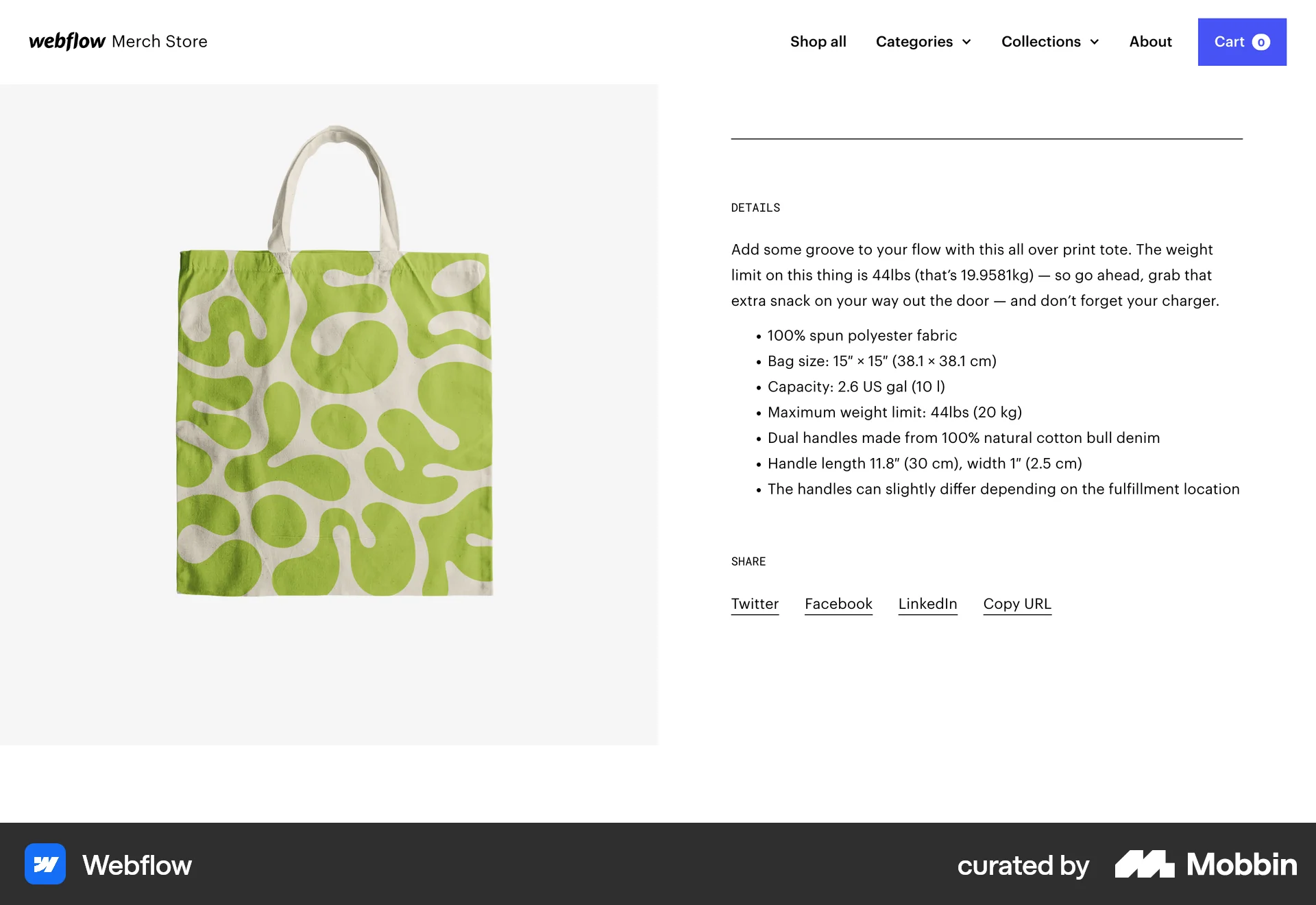 Webflow Web Product Detail screen