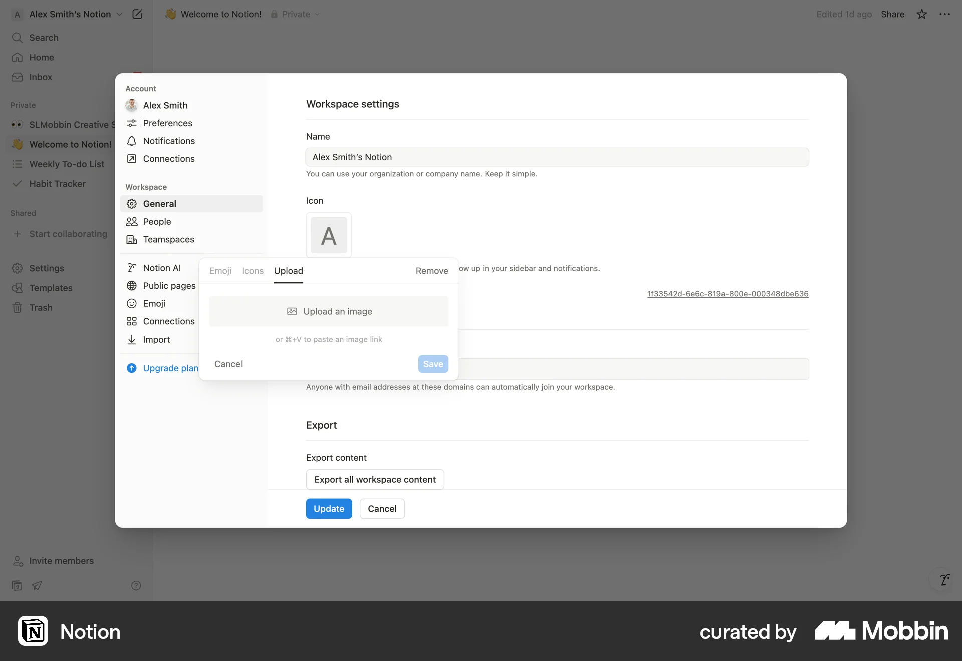 Notion Web Upload & Download screen