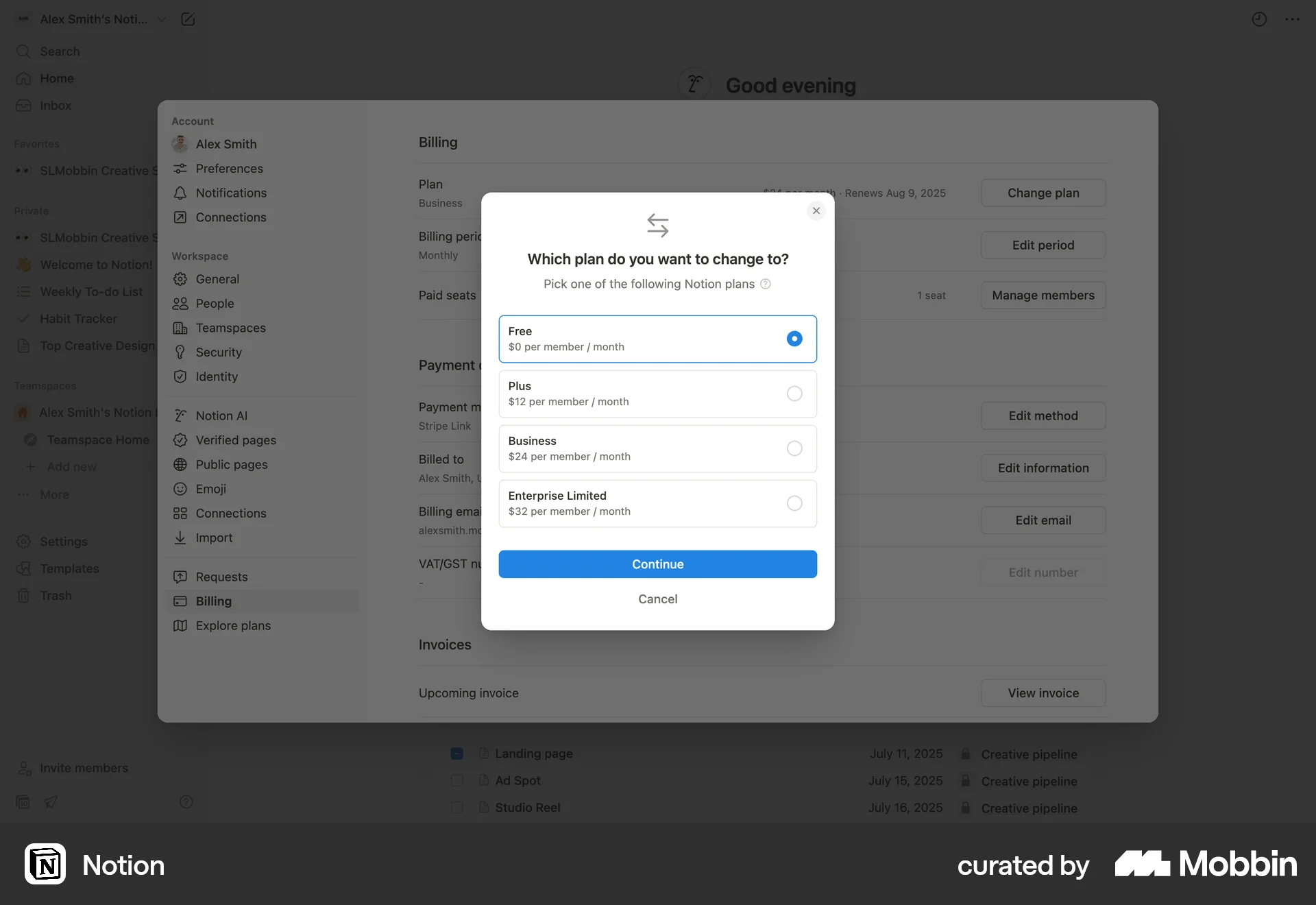 Notion Web Pricing screen