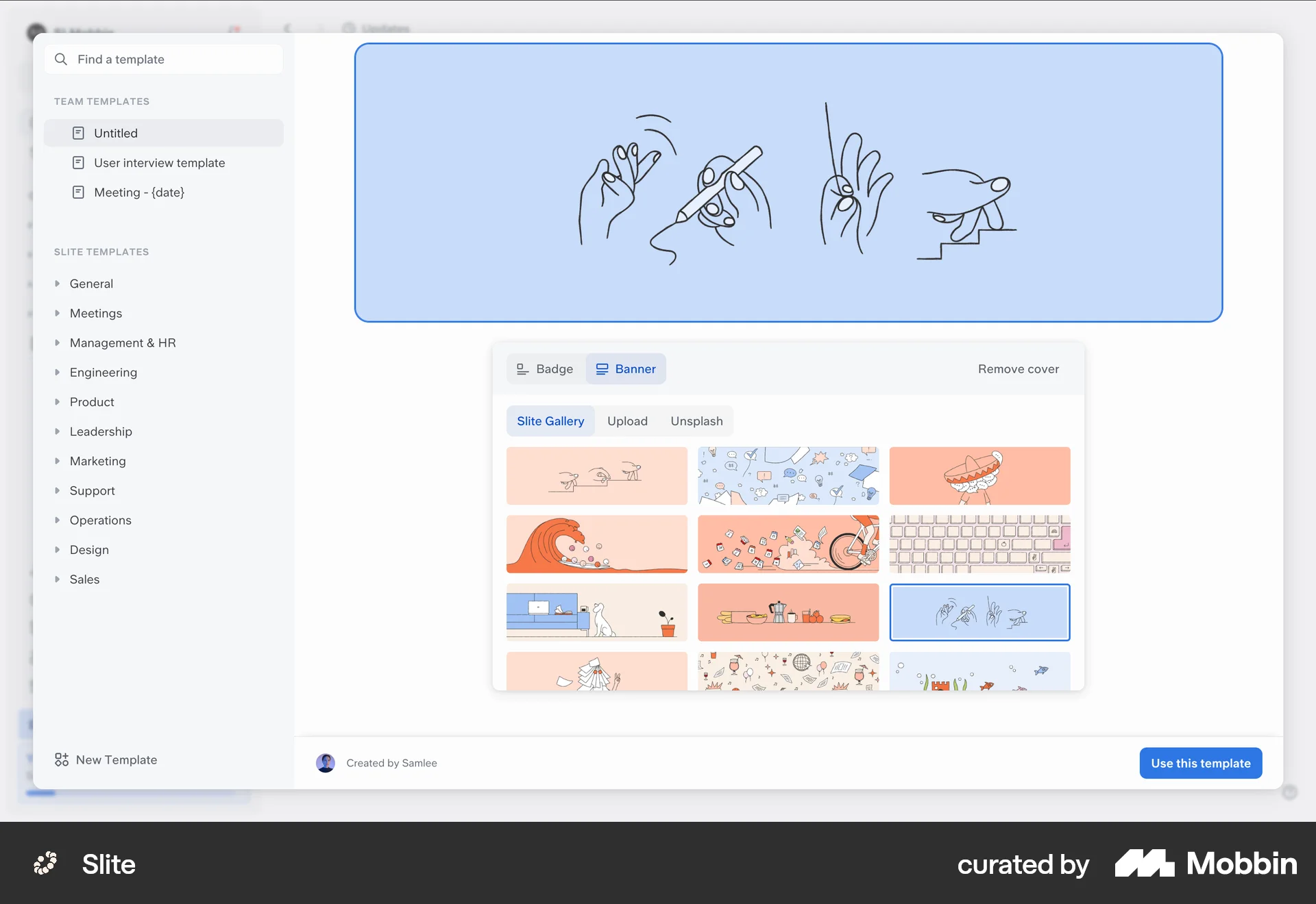 Slite Web screen containing Gallery UI element