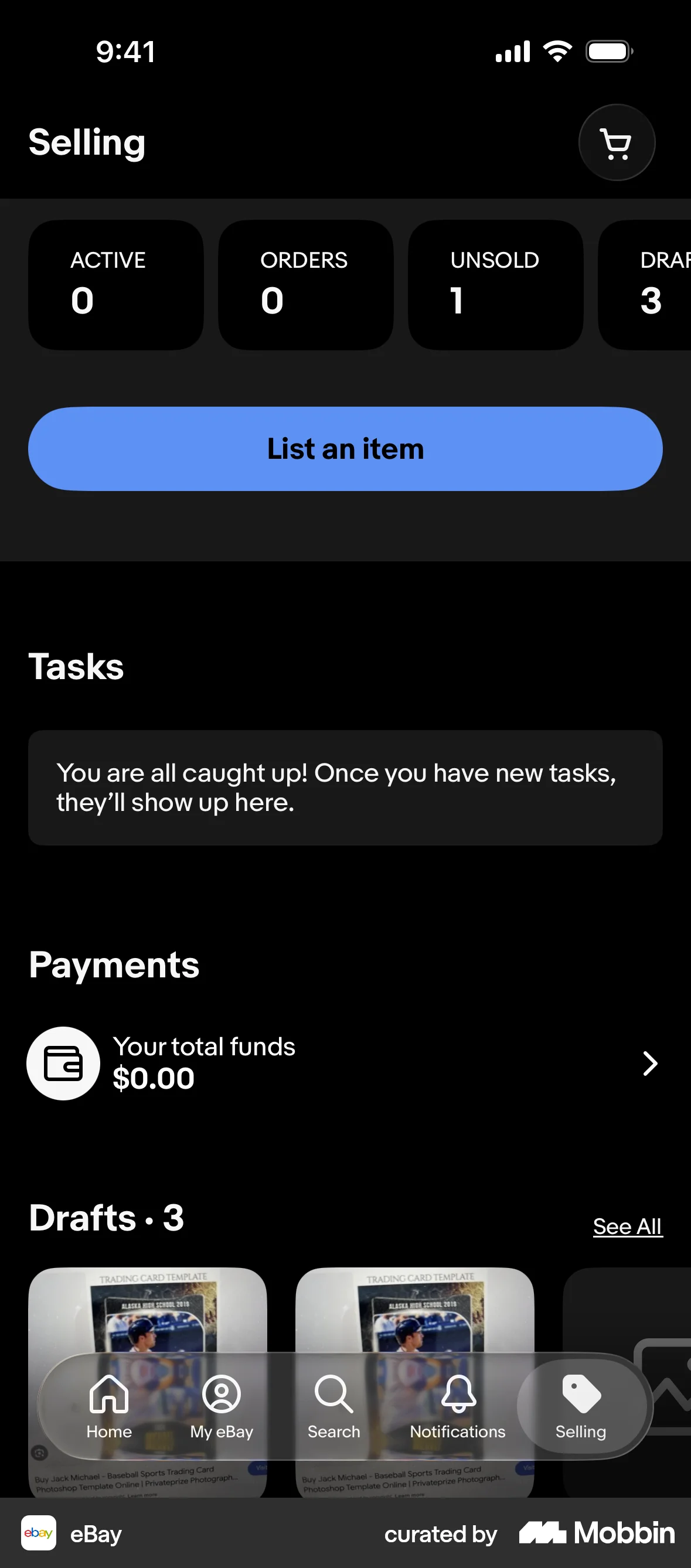 eBay iOS Dark Mode screen