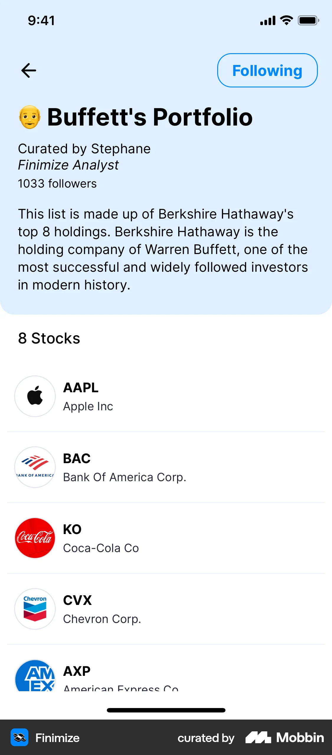 Finimize iOS Follow & Subscribe screen
