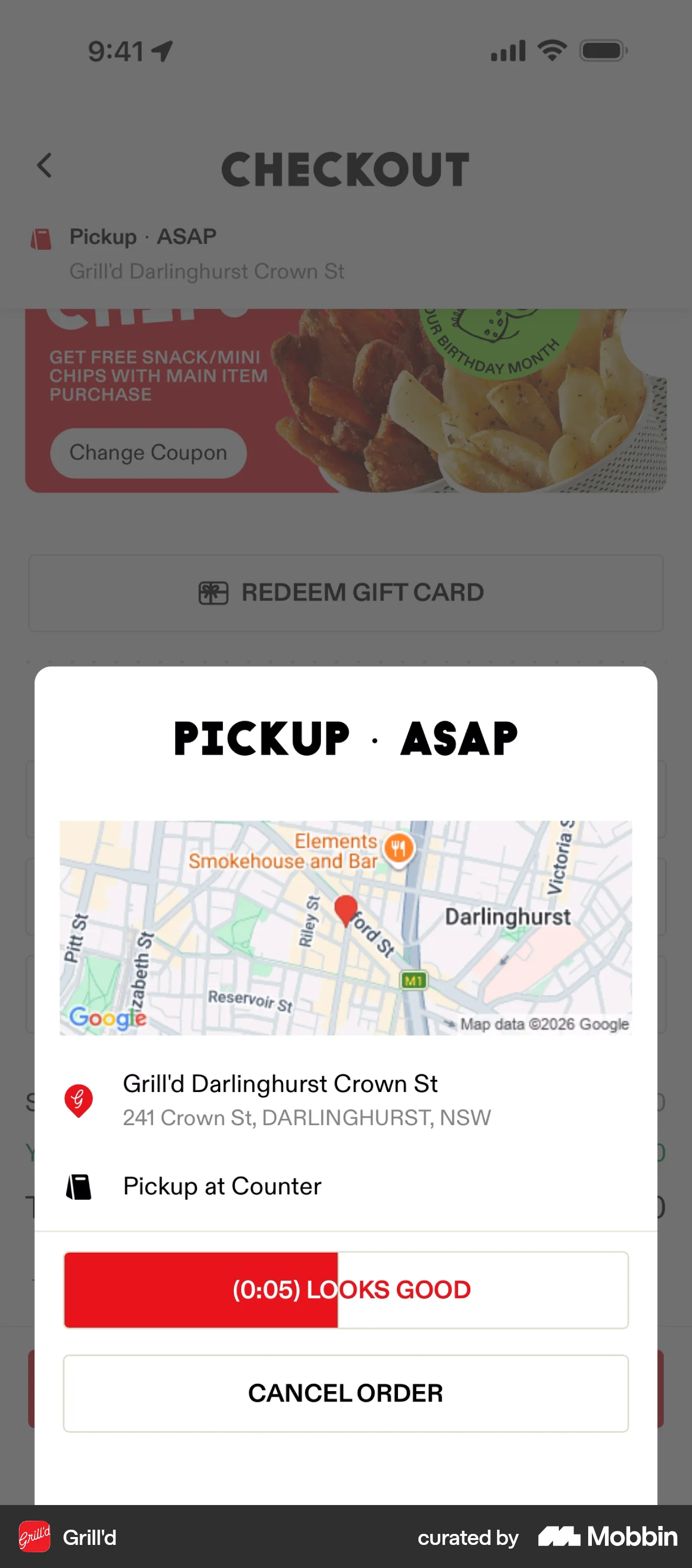 Grill'd iOS Confirmation screen