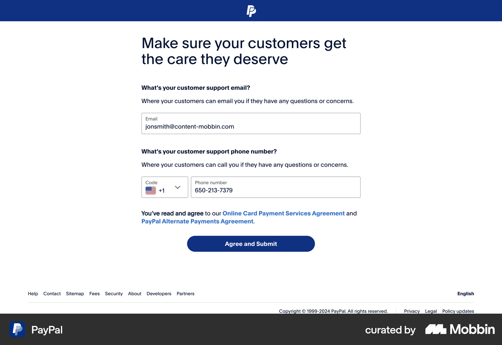 PayPal Web Web Form UI screen