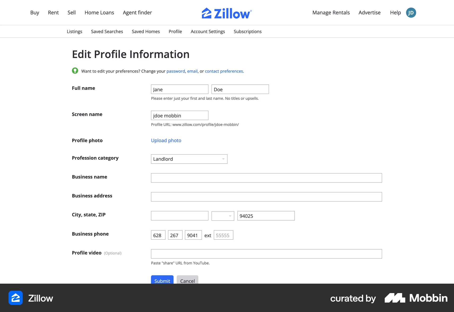 Zillow Web Real Estate App screen