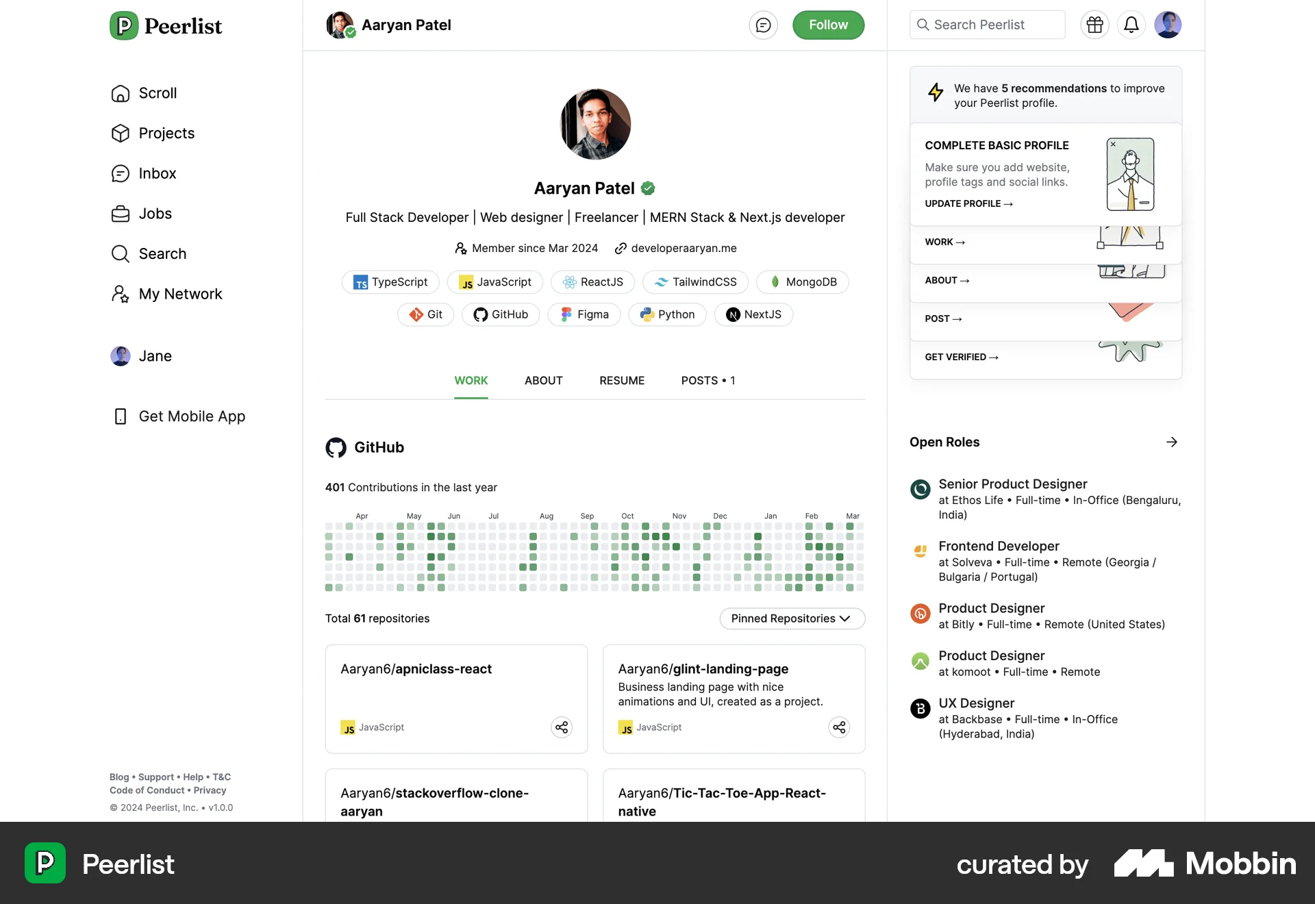 Peerlist Web Social Networking App screen