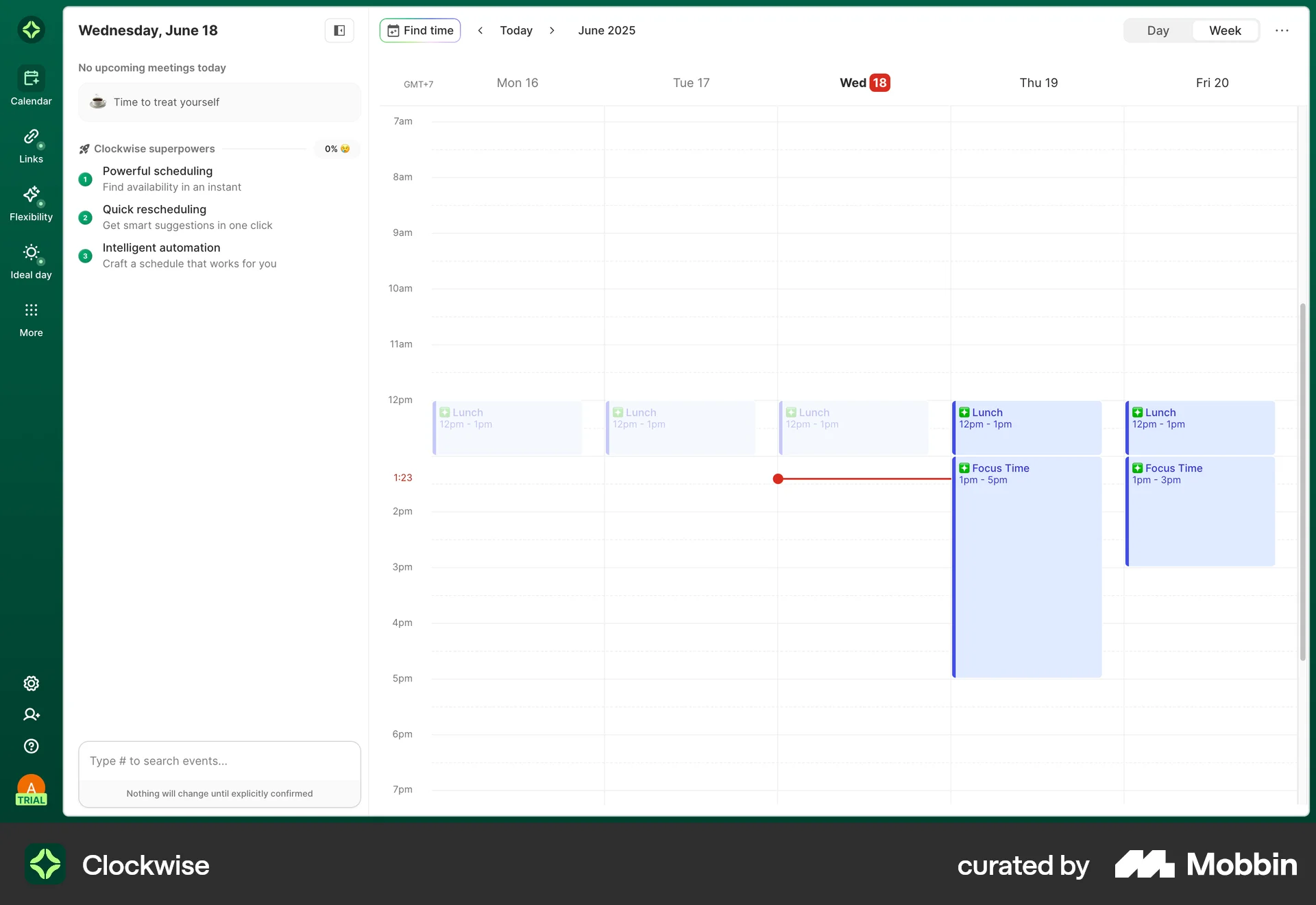 Clockwise Web Calendar screen