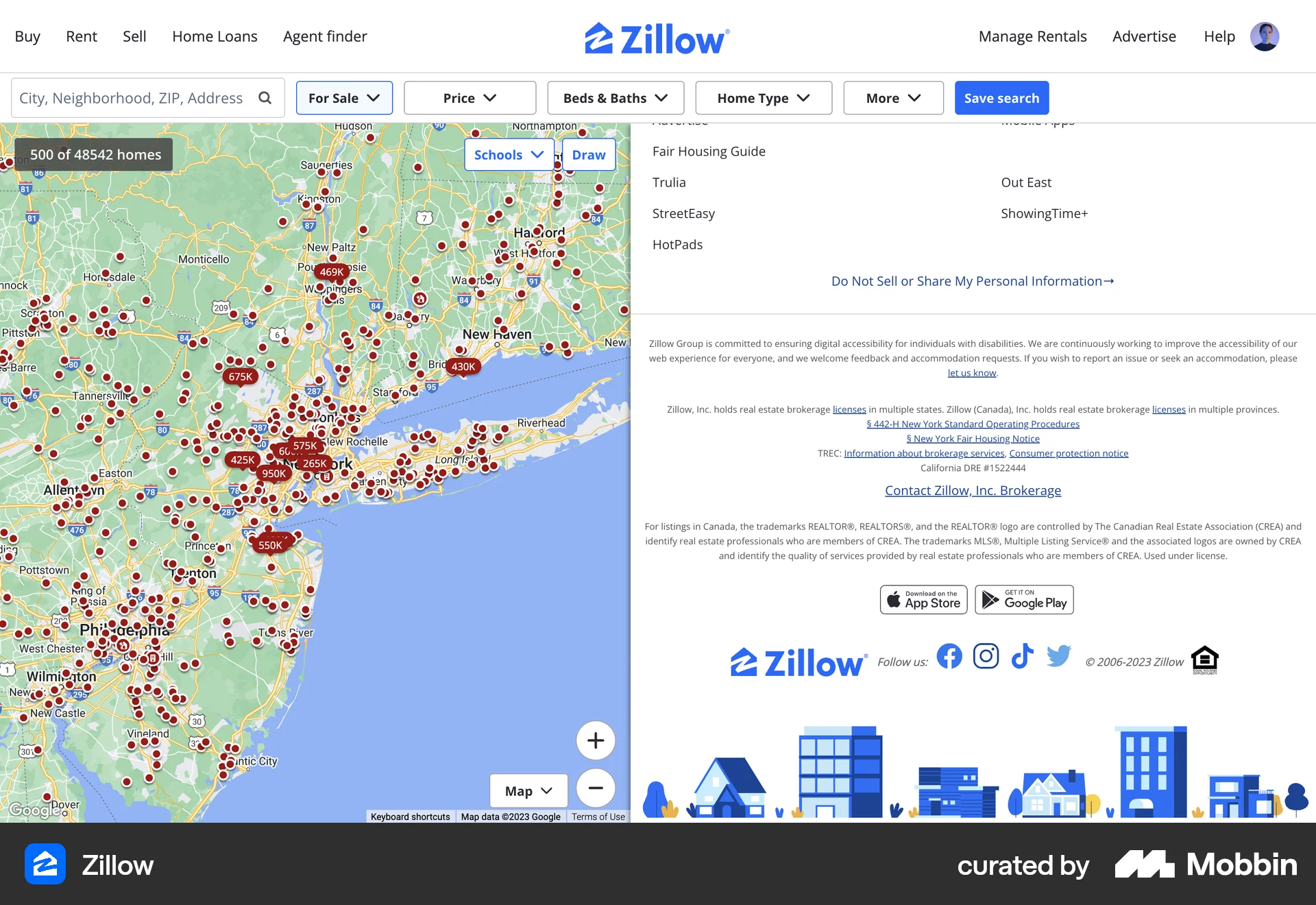 Zillow Web Real Estate App screen