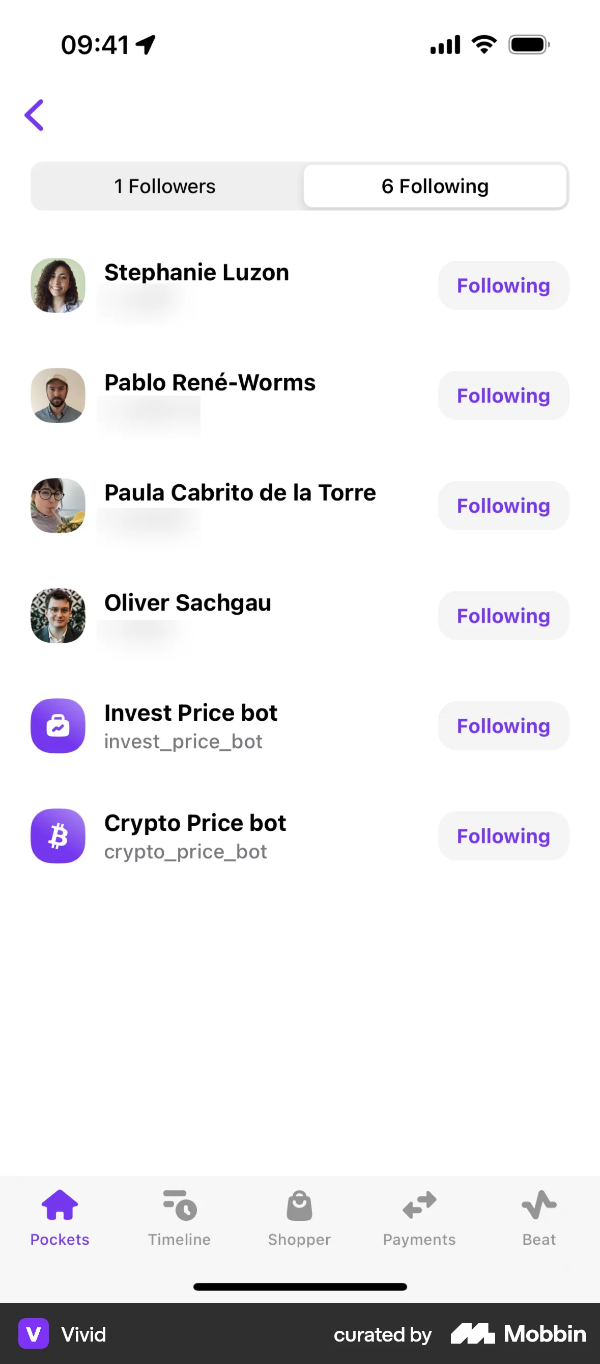 Vivid iOS Followers & Following screen
