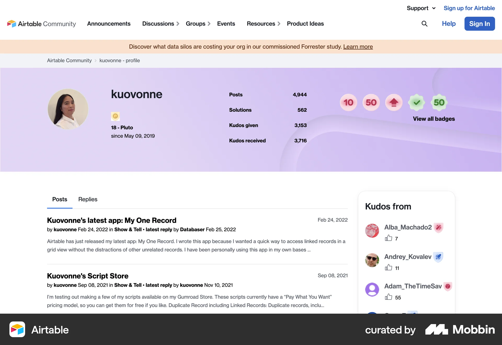 Airtable Web Achievements & Awards screen